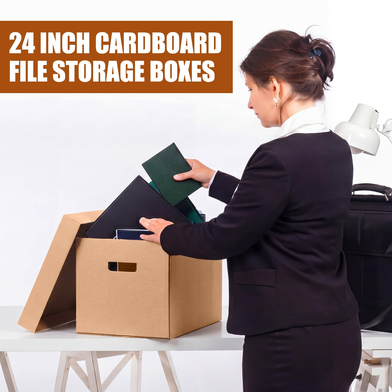 Mifoci Confezione da 6 scatole per documenti con coperchio, 61 x 30 x 25 cm, scatole in cartone a media resistenza, organizer per documenti formato lettera, per ufficio, casa, laurea, stagione