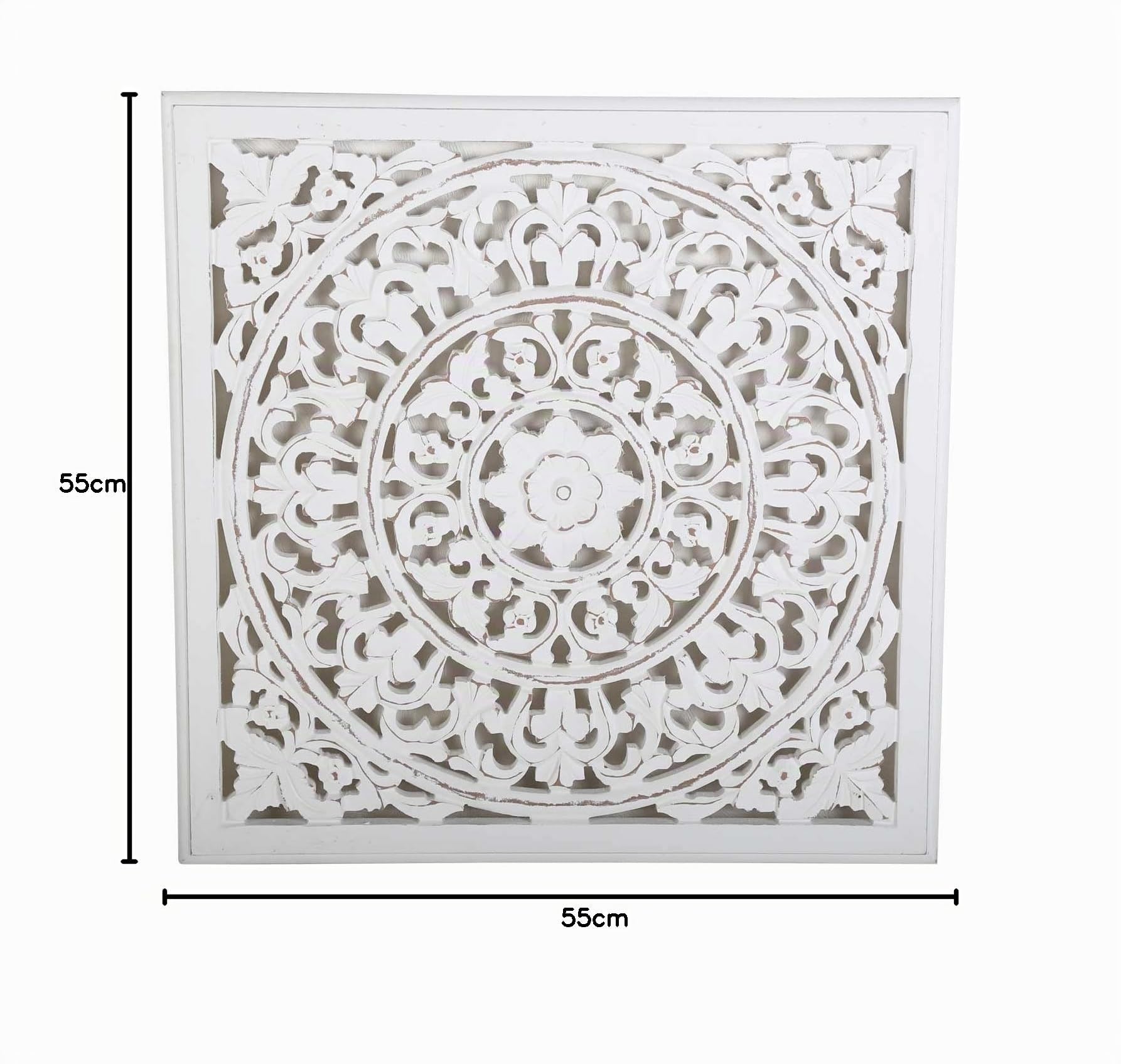Casa Moro Mandala Wanddeko Nasha 55x55 cm Shabby Chic Weiß handgeschnitzte Wand-Dekoration Weihnachten Wandbild Ornament Fensterdeko MD1090