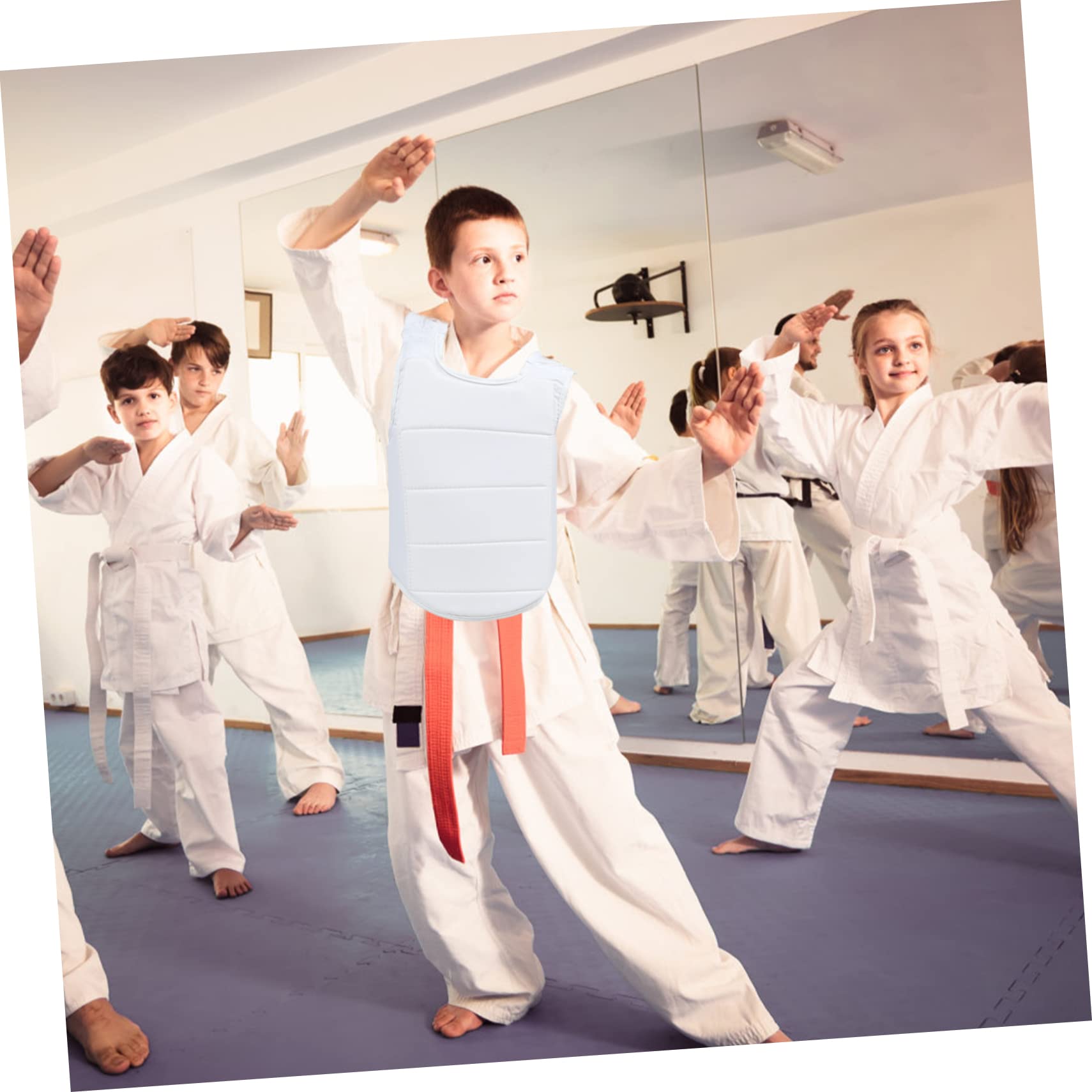INOOMP Plastron De Boxe Perforation Boxe pour Enfants Boxing De Garde Coffre pour Enfants Protecteur Arts Martiaux Karaté Coup Taekwondo Blanche Polyester