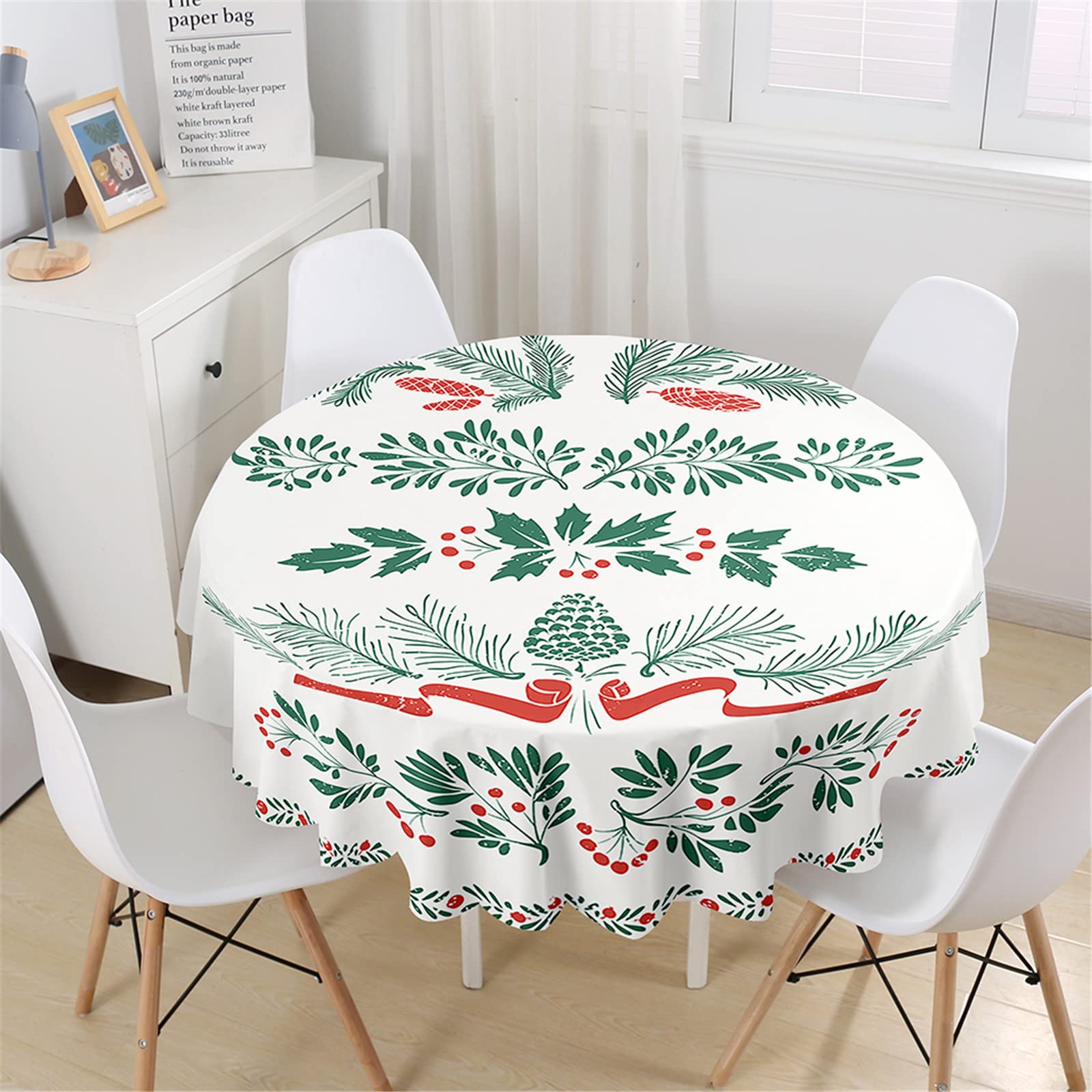 Hixingo Nappe Ronde Noël – Motif Pommes De Pin, Imperméable 90 Cm, Lavable Et Anti-taches