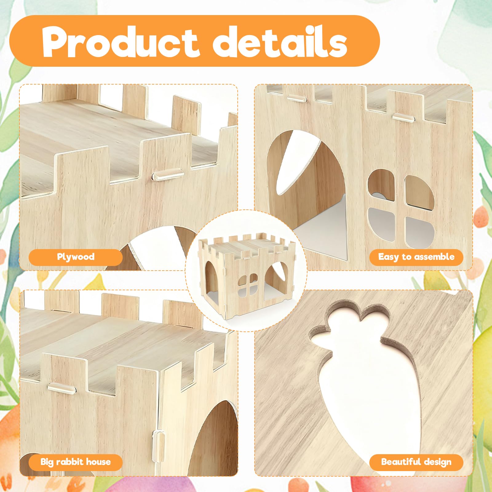 GroßEs Kaninchenhaus, Kaninchen Spielzeug Abnehmbares Hasen Spielhaus Hamster Haus Kleintierhaus für Indoor Erwachsenes Kaninchen Meerschweinchen Chinchilla Habitat