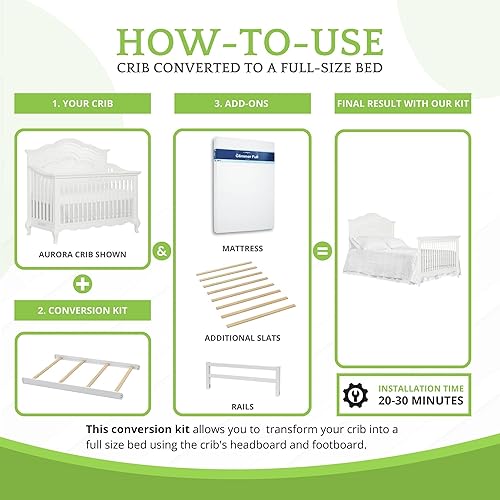 Vista 11 de Kit de conversión de tamaño completo, rieles de cama para cunas Evolur, kit convertible de cuna de madera maciza para cama de niños, rieles de Blanco