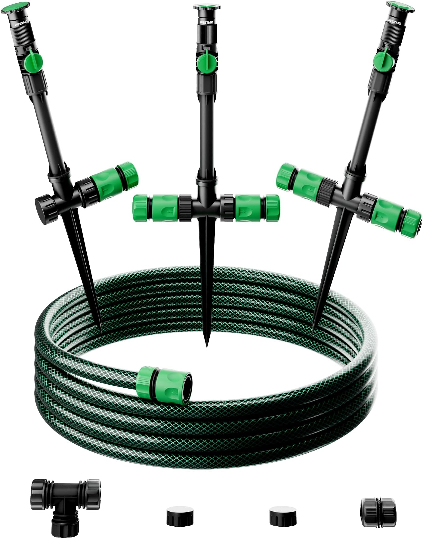 RESTMO Flexible Sprinkler System, Multi-Adjustable Lawn Sprinkler Set, Above Ground DIY Irrigation Kit with 10m(30ft) Garden Hose, Ideal for Plant and Flower Bed Watering