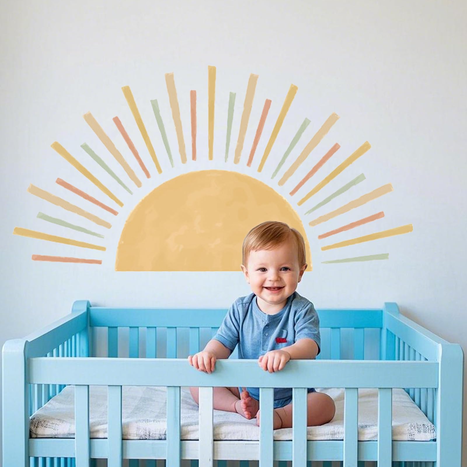 Muurtattoo Zon Kinderkamer Boho Wandsticker, Regenboog