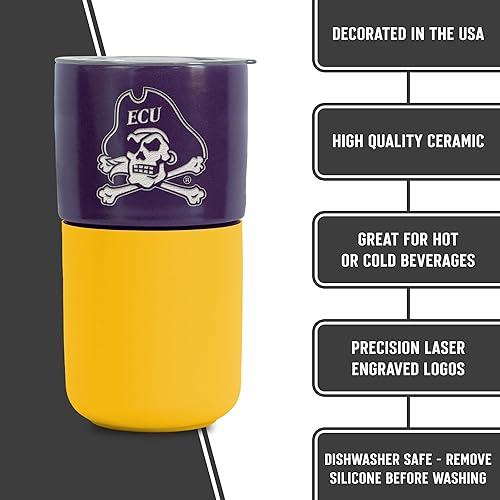 Miniatura 82 de Rico Industries NCAA Miami of Ohio Redhawks - Vaso de cerámica de 16 onzas con agarre de silicona, grabado láser profundo, diseño de color negro