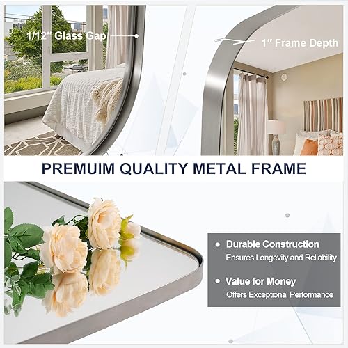 Miniatura 3 de ANDY STAR Espejo ovalado de níquel cepillado, espejo ovalado de 24 x 32 pulgadas para baño, espejo de baño oblongo, níquel cepillado para sobre el