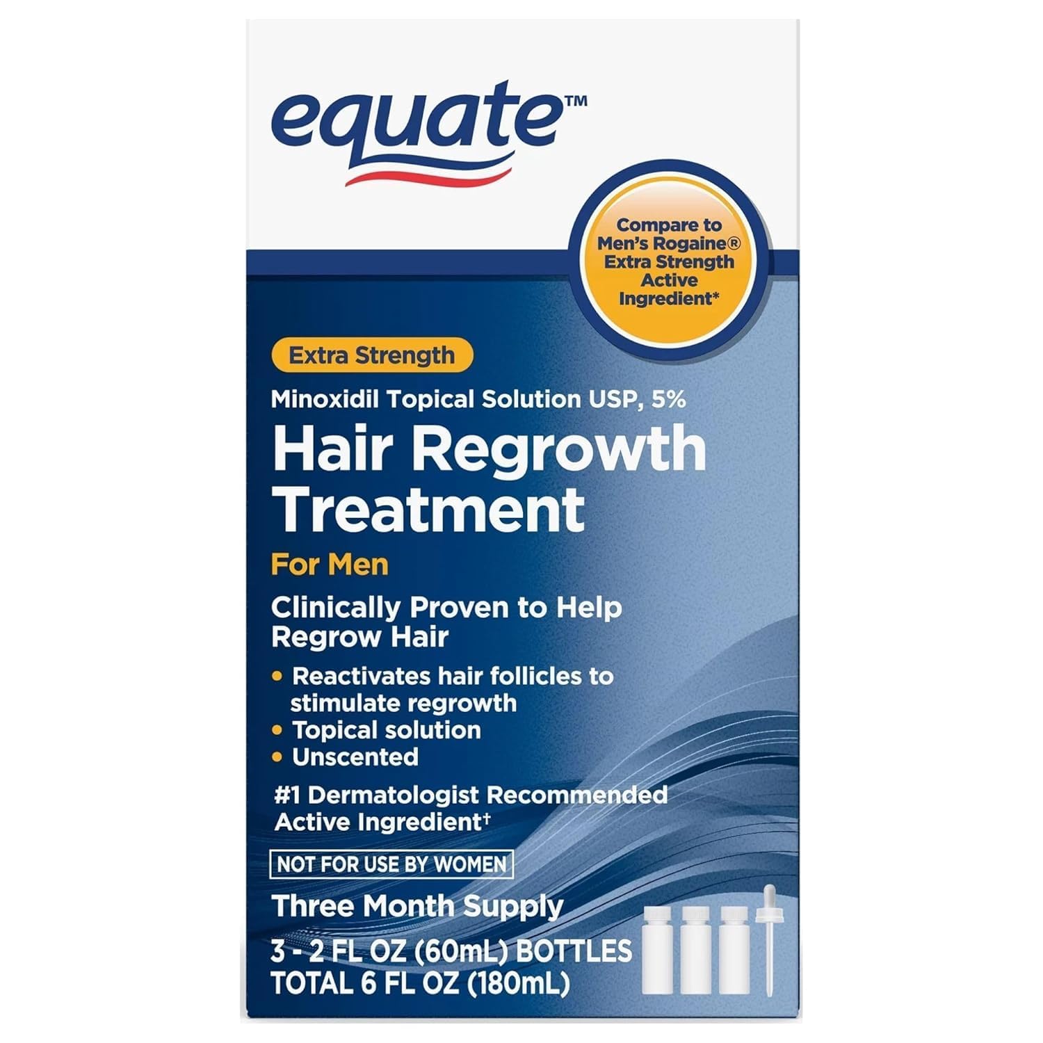 VSL Generic Equate Hair Regrowth Treatment for Men, Extra Strength, 3 Month Supply, 2 oz Bottles, 3 Count - Effective Thinning Hair Solution