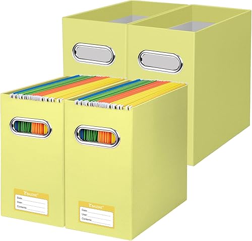 Miniatura 17 de BALEINE Caja organizadora de archivos, organizador de carpetas de archivos de cartón con asa para tamaño carta, caja de archivos plegable portátil