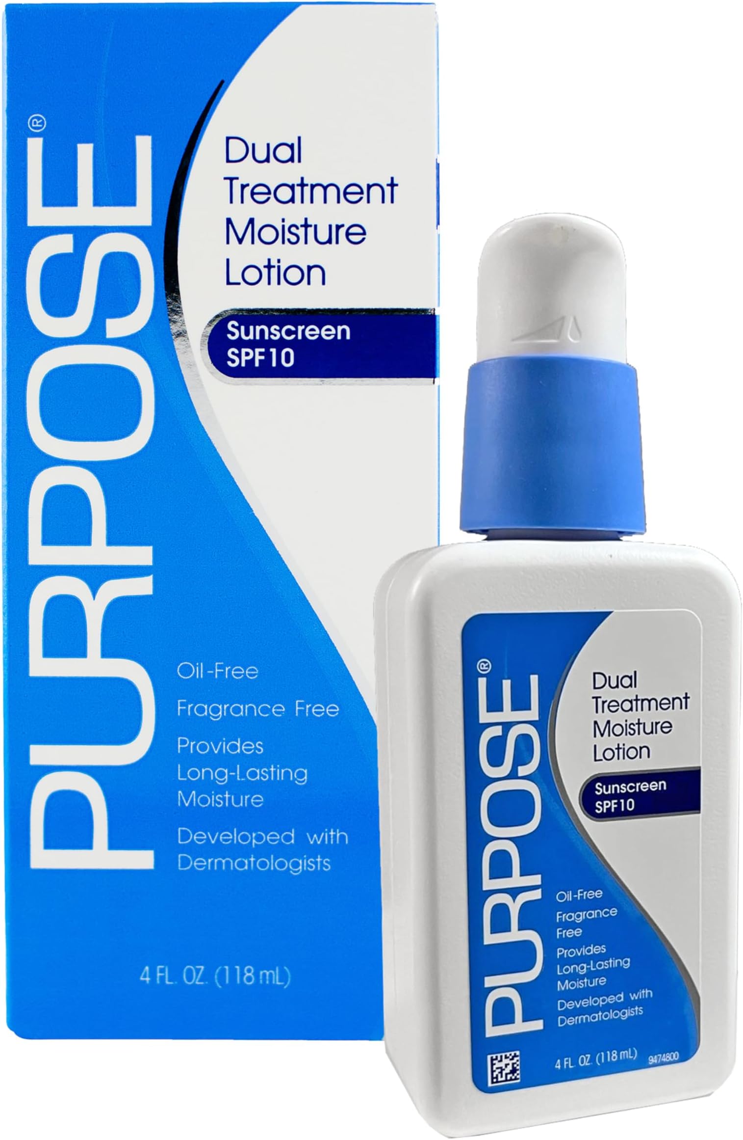Purpose Dual Treatment Moisture Lotion with SPF 10 – Oil-Free, Fragrance-Free Daily Moisturizer for Sensitive Skin - 4 Fluid Oz.