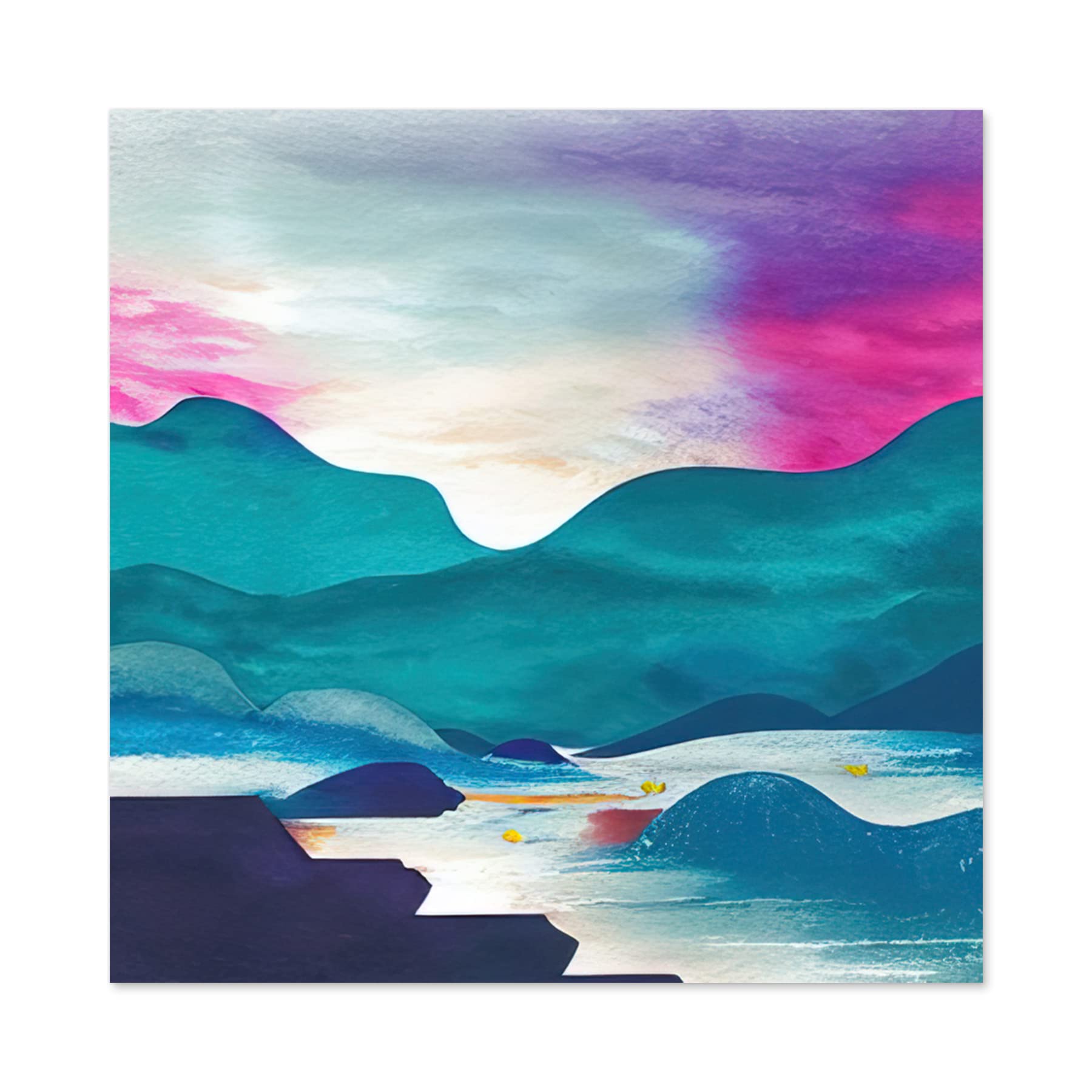 Wee Blue Coo River Landscape With Hills At Sunset Blue And Purple Watercolour Illustration Large Wall Art Poster Print Thick Paper 24X24 Inch