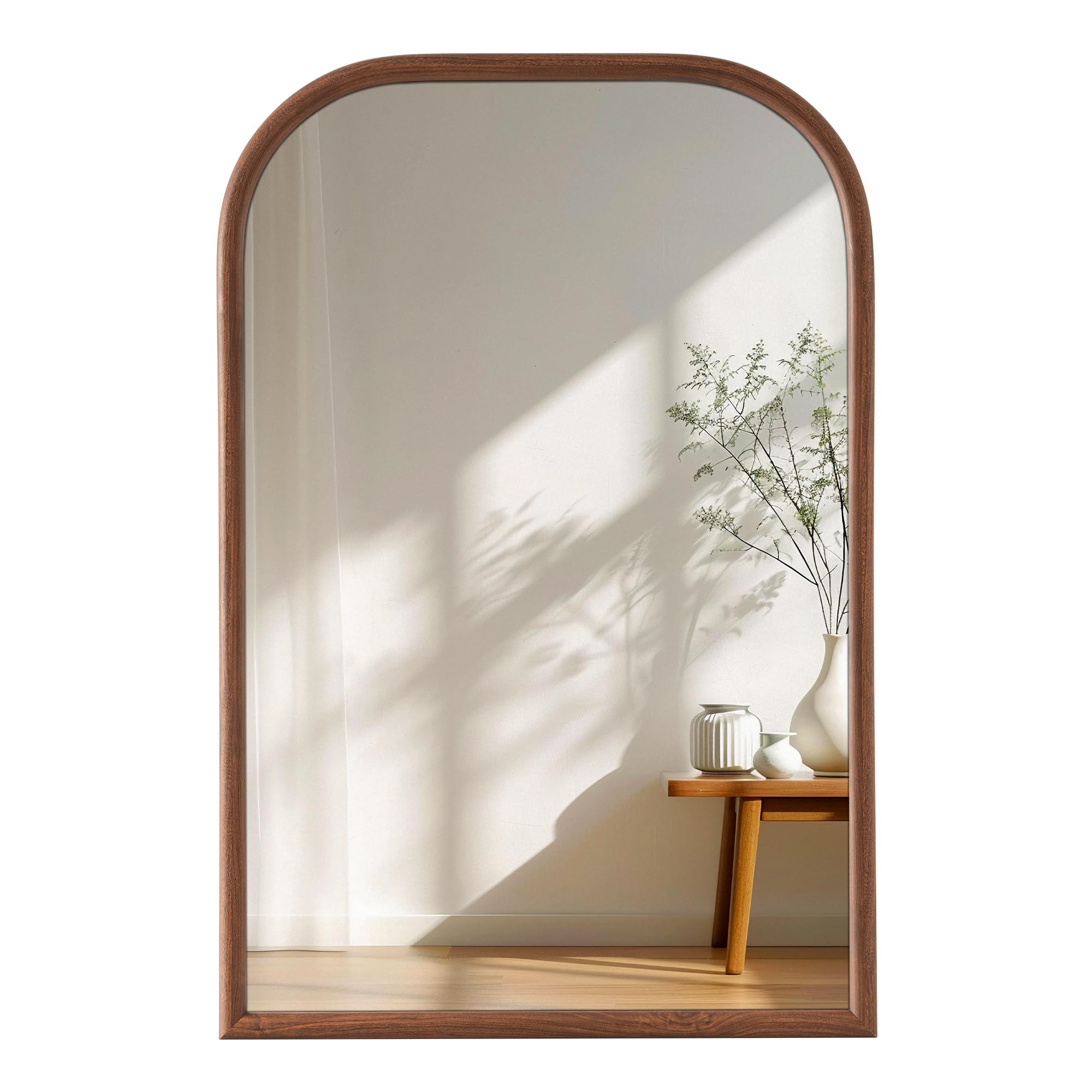20"x30" Arch Wall Mirror for Wall, Wall Mounted Vanity Mirror for Bedroom, Wood Grain Finish Frame Mirror with Tempered Glass, Vintage Decorative for Bathroom, Entryway, Living Room, Walnut