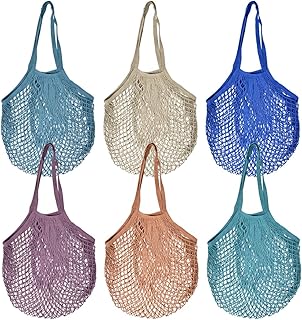 NAROSEBE 6 Stück Einkaufsnetz Obst Gemüse Netztasche Netzbeutel Einkaufstasche Wiederverwendbare Mesh Einkaufstasche Netz Baumwolle Netzbeutel mit Griff für Obst Gemüse Markt/Lebensmittel