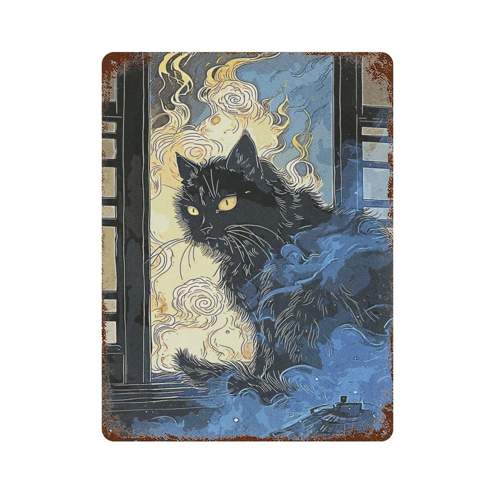 Japan Cat Fantasy Vintage Metal Tin Sign 15.7"x11.8", Farmhouse Wall Decor for Living Room, Hallway And Home Decor
