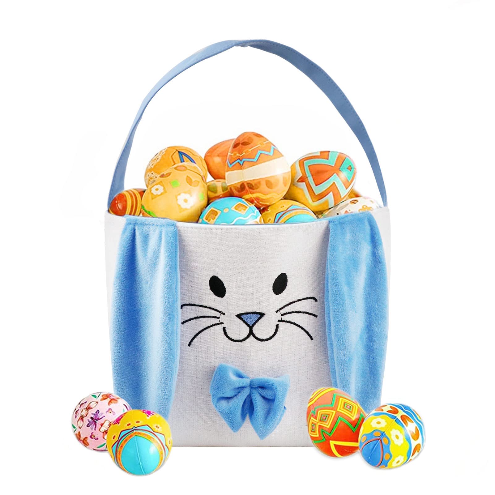 FanunnyEaster Baskets Egg Hunt Bags for Kids, Personalized Canvas Bunny Basket Felt Rabbit Buckets with Handle for Carrying Candy Cute Stuffed Easter Festival Gifts