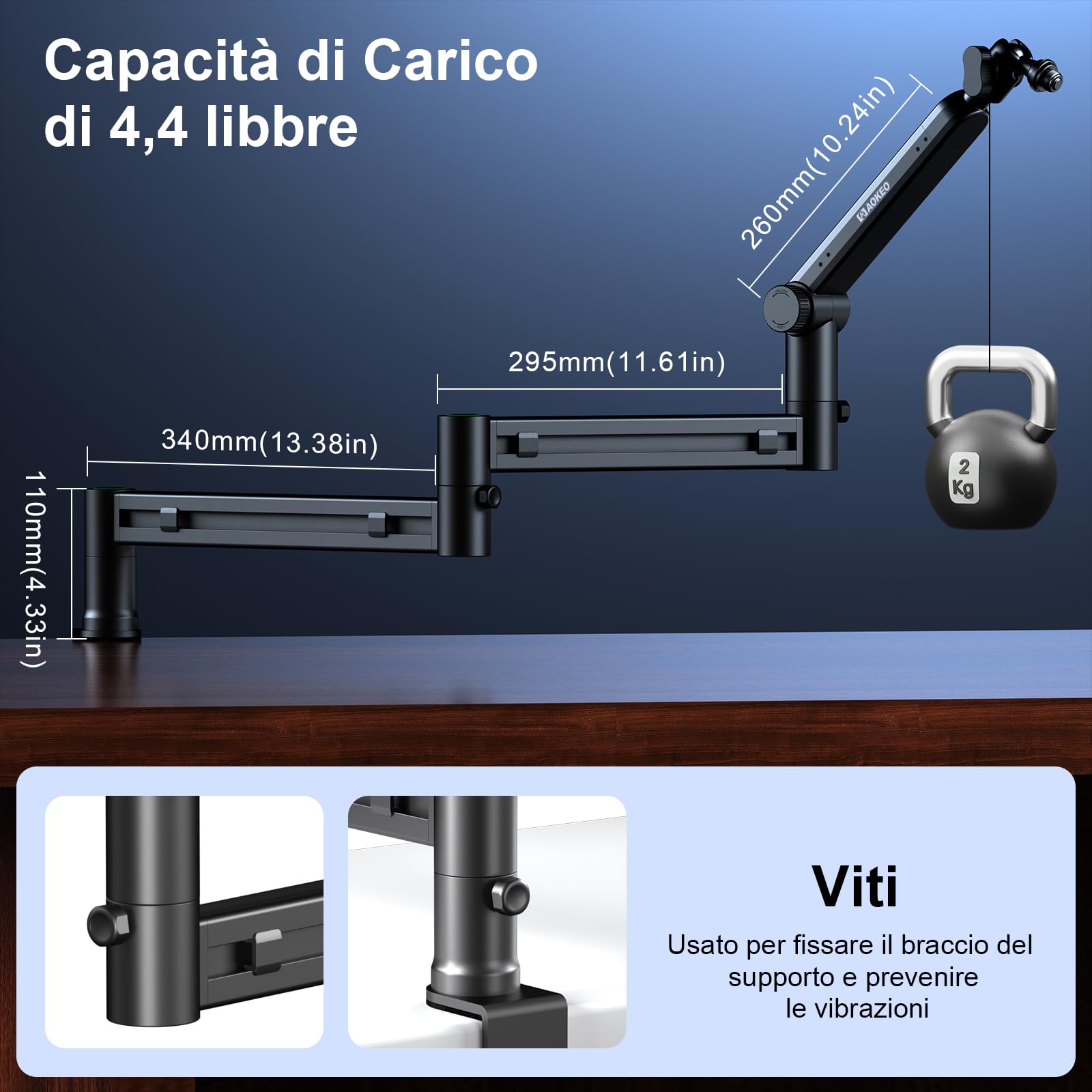 Braccio Microfono,Aokeo AK-58i Braccio Sospensione Boom da Scrivania a Profilo Basso,Supporto per Blue Yeti,Snowball iCE,HyperX QuadCast,SoloCast,Elgato Wave,Ecc