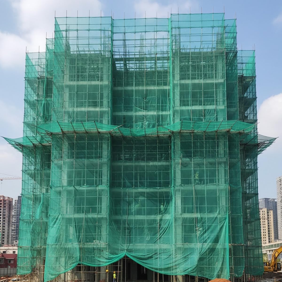 50% UV Protected Green Scaffolding Net for Construction High Strength Debris Safety Net, Weatherproof & Strong No Border (Green, 10X150 FEET)