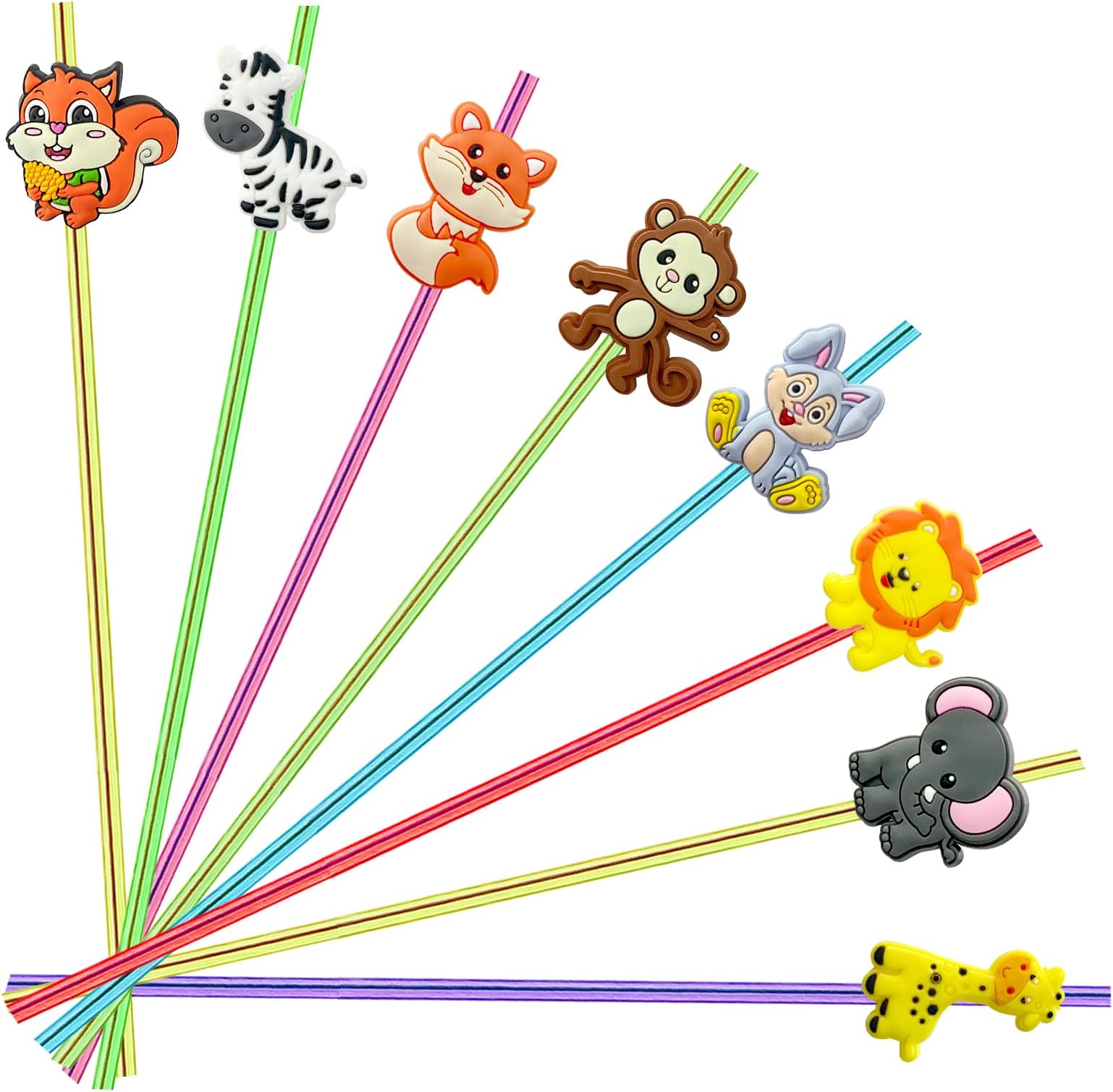 24 Reusable Jungle Animal Plastic Straws for Lion Fox Zebra