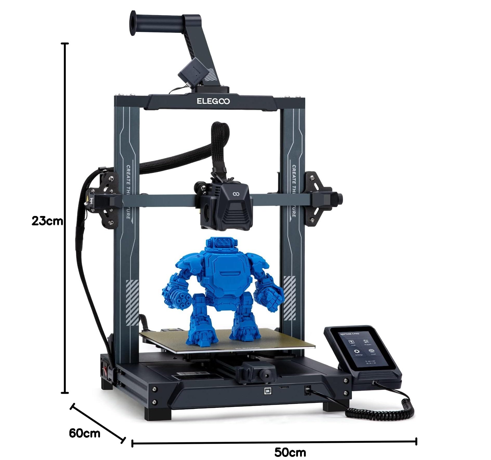 ELEGOO Neptune 3 Pro Imprimante 3D FDM avec Nivellement Automatique du Lit, Extrudeuse Directe à Double Engrenage, Double Entraînement par Vis-mère, Écran Capacitif Amovible, 225x225x280 mm³