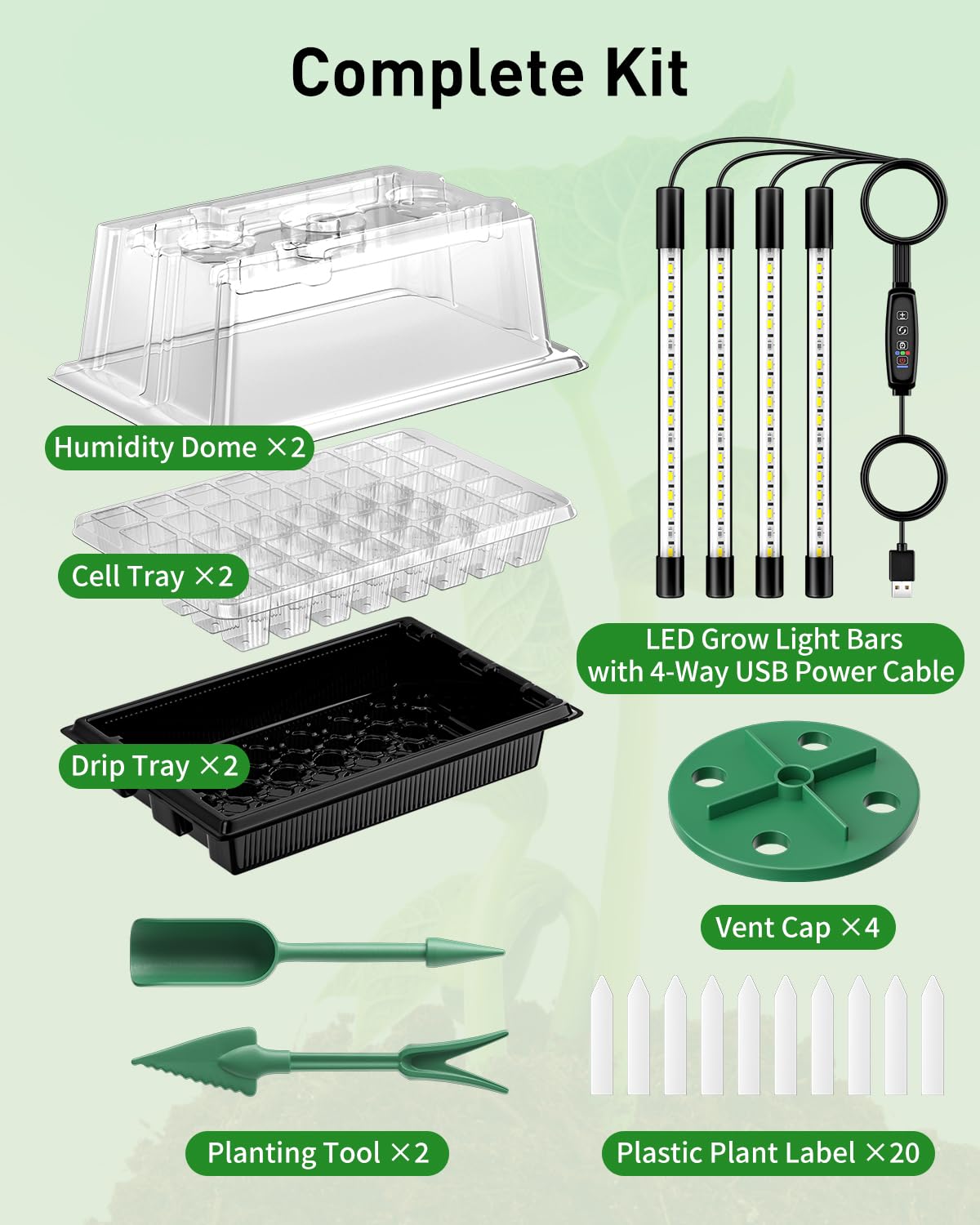 Pawfly Vaschette Germinazione Semi 2 Confezioni 80 Celle Kit con Luci Coltivazione Regolabili e Cupole Umidità 9 cm Vaschette con Coperchi Riusabili per Propagazione Piante