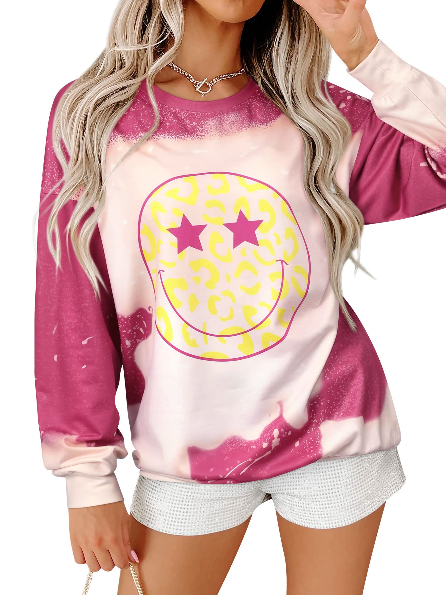 EzcosplayWomen Cute Face Sweatshirt Preppy Pullover Casual Long Sleeve Graphic Pullover Tops Shirts