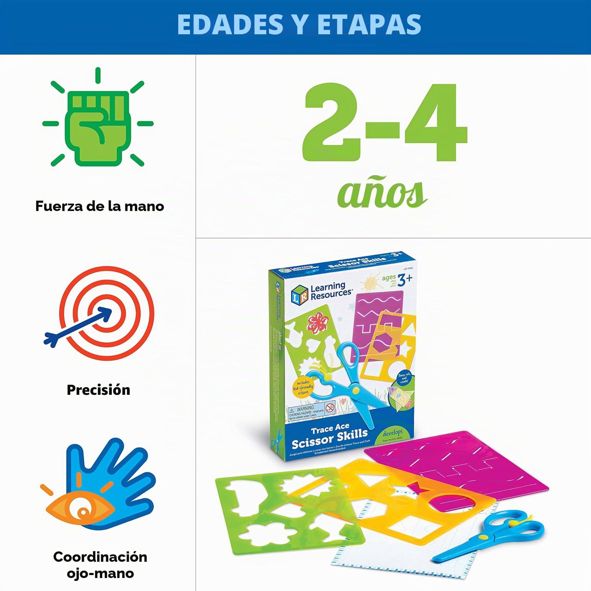 Learning Resources Juego de Recortar Infantil – Set de Actividades para Calcar y Cortar – 3+ Años – Tijeras de Seguridad y Plantillas – Motricidad Fina – Regalo Educativo