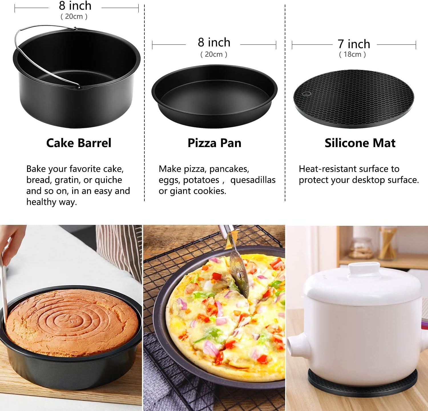 8 Inch Air Fryer Accessories XL,19pcs Deep Fryer Accessories Set with Recipe Cookbook And Magnetic Cheat Sheet for Gowise Ninja Cosori Cozyna NuWave 4.2QT 5.3QT 5.5QT 5.8QT : Everything Else