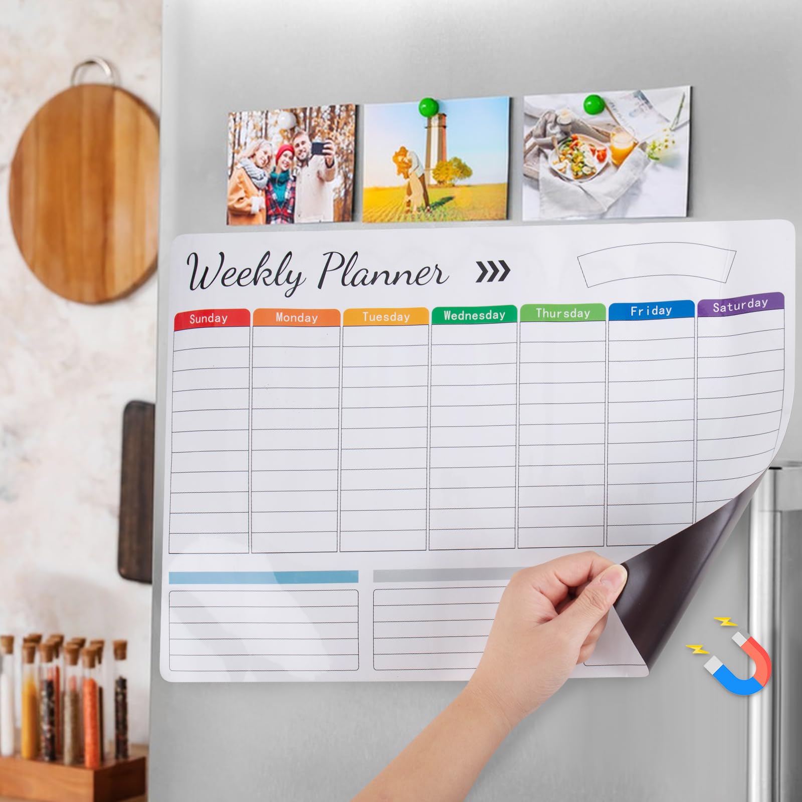 Weekplanner, magnetisch, 30 x 20 cm, met 6 whiteboard-markers, weekplanner, afwasbaar, zelfklevend, voor aan de muur, afwasbaar, koelkastplanner, fitnessplanner, magneetplanner, memobord in het Duits