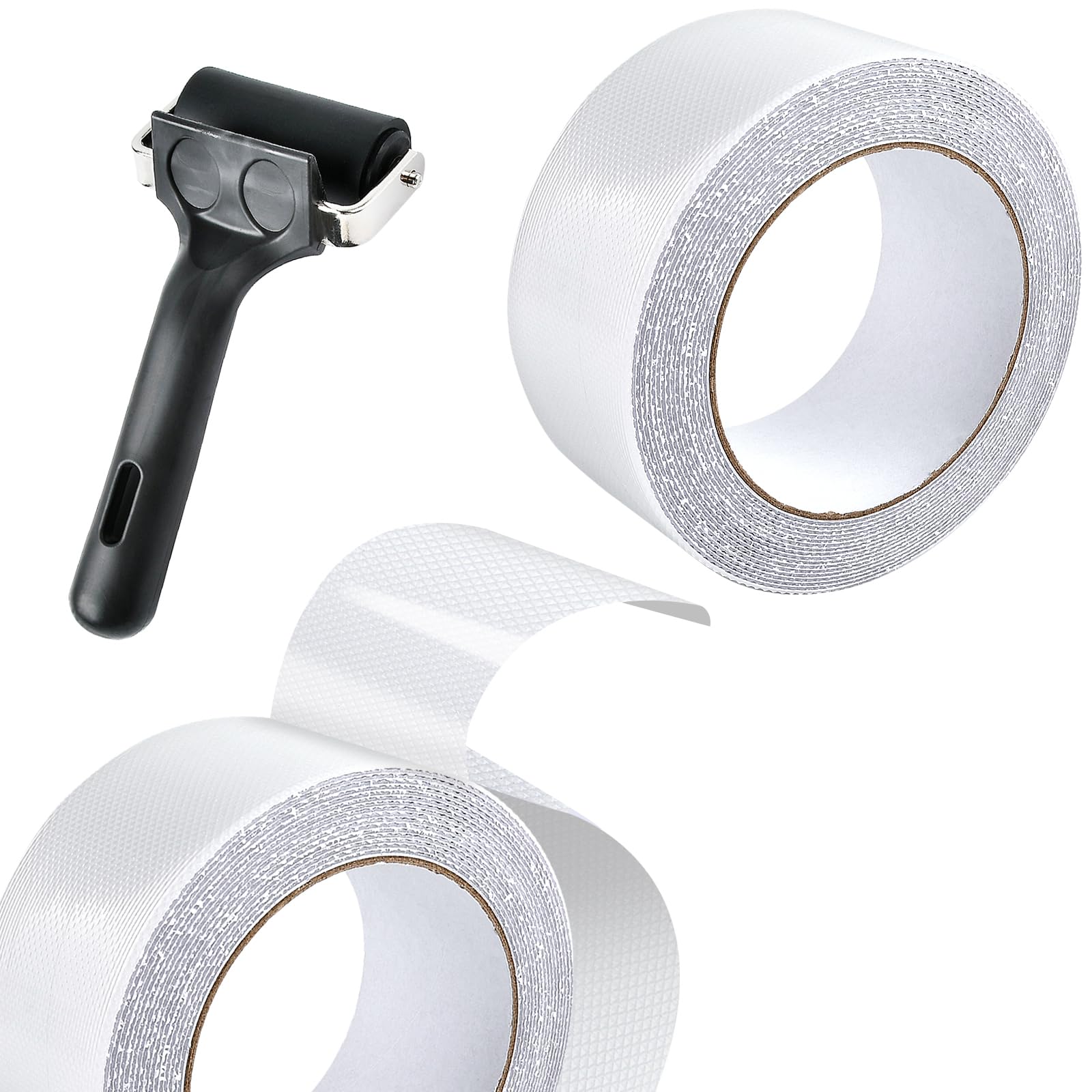 Supkiir 2 Roll Anti Slip Tape, 2Inch X 33Ft Clear Grip Tape with Rubber Roller, Waterproof Safety Stair Grips Tape for Indoor and Outdoor, Silicone Non Slip Tape for Stairs Tubs