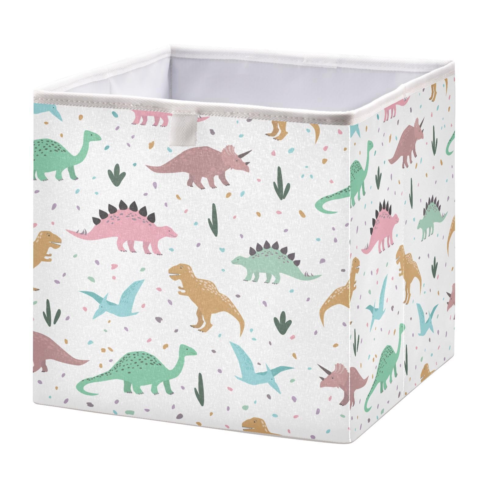 Ewusp Dinosaur Cube Storage Boxes 28x28 cm Foldable Storage Basket with Handles Closet Organiser Bin Dog Toy Basket Holiday Decorative Basket for Home Office Nursery