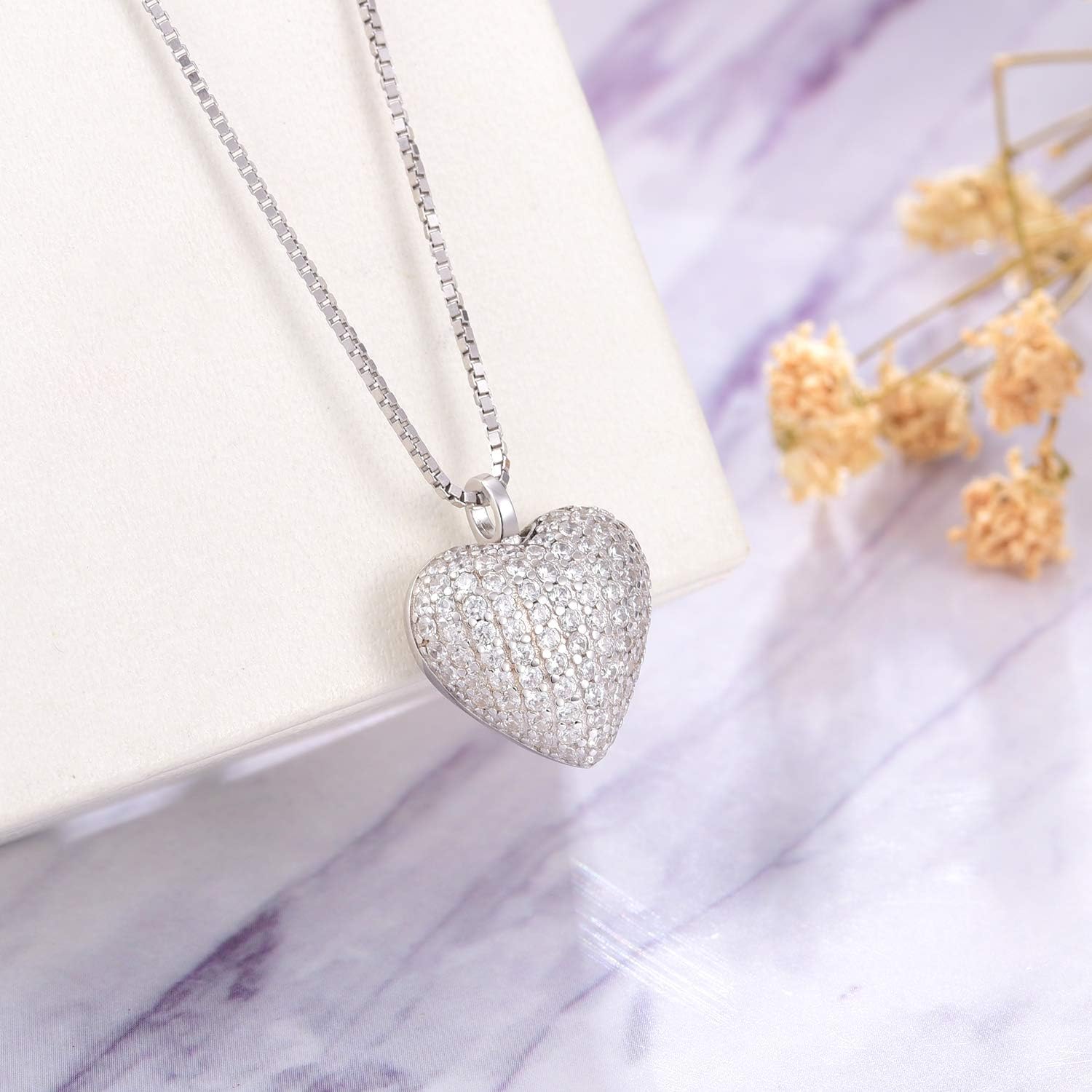 925 Sterling Silver Cremation Necklace CZ Heart Urn Pendant Jewelry for Pet Human Ashes Keepsake Memorial Jewelry Gift for Women - Image 3