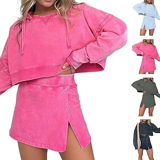 Conjunto de falda con capucha lavada de 2024, conjunto de falda de manga larga Laura Lounge color rosa, conjunto de 2 piezas, rosa, 80