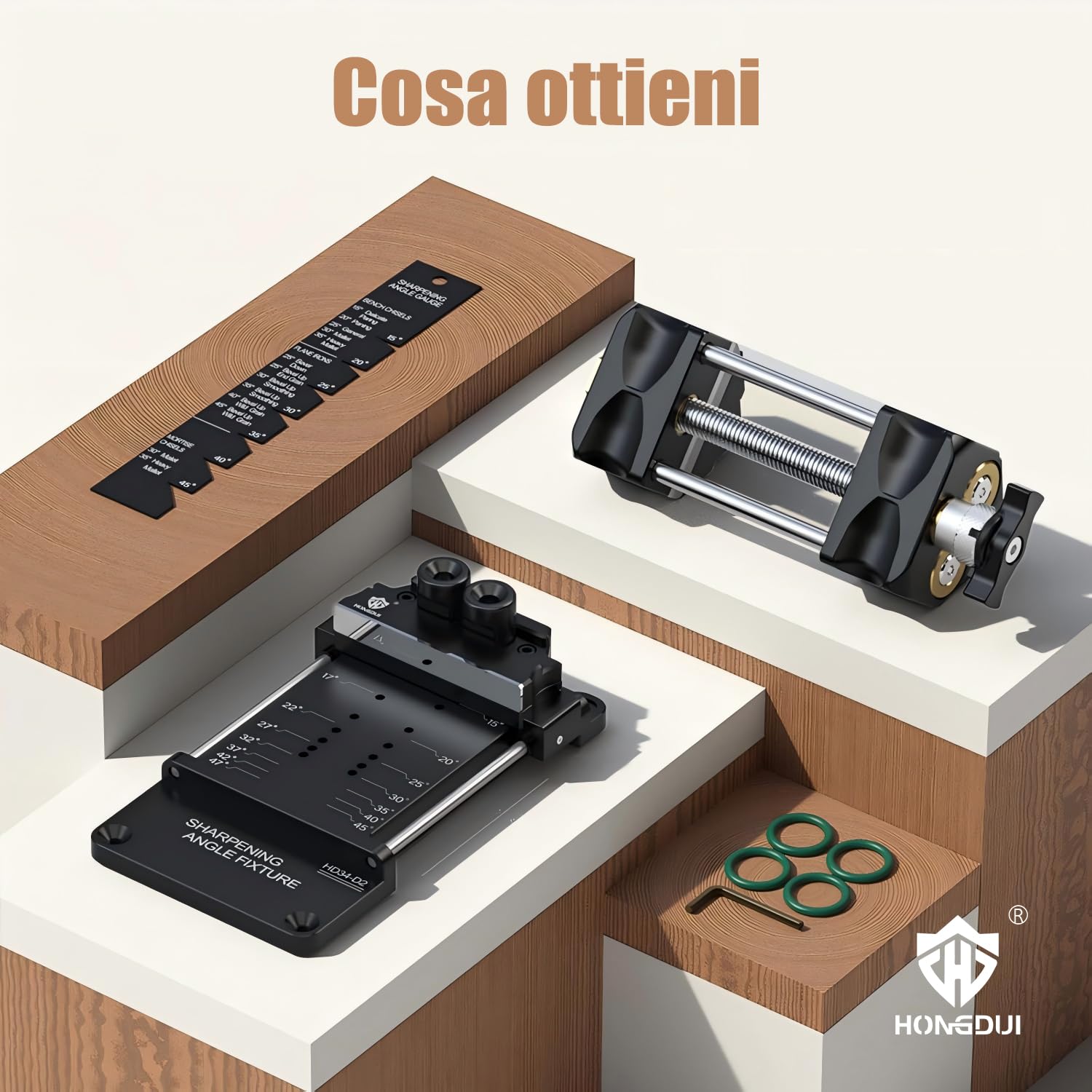 HONGDUI Kit di Affilatura per Scalpelli con Guida di Affilatura, Fisse Angolare & Calibro Angolare, Affilatore per Scalpelli/Piani (0,1"-3,2"), Attrezzo Falegname Professionale