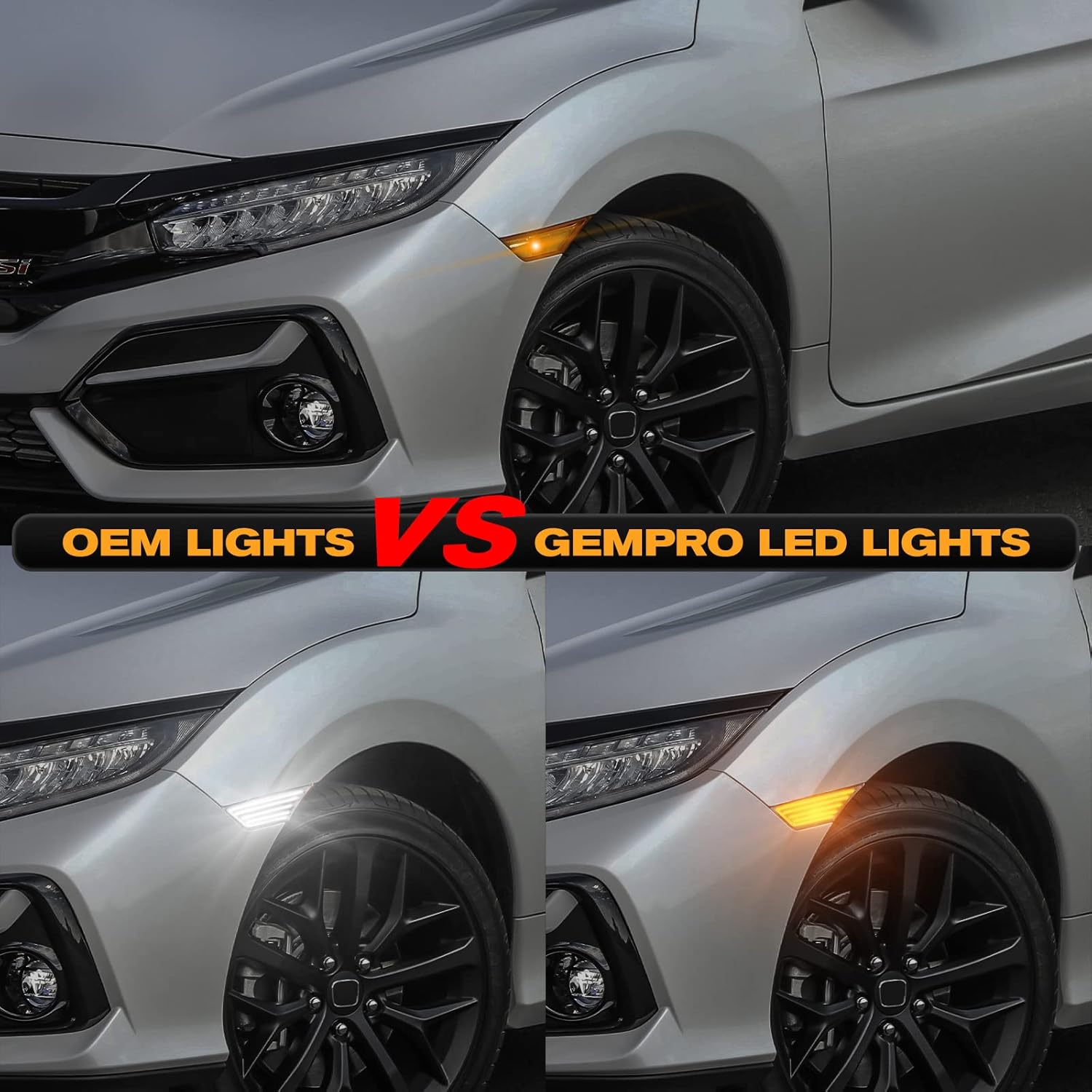 Gempro Switchback LED Side Marker Lights Sequential Turn Signal Lamps Replacement for 2016-2021 Honda Civic White & Dynamic Amber Front Fender Bumper Reflector Clear Len, 2 Packs