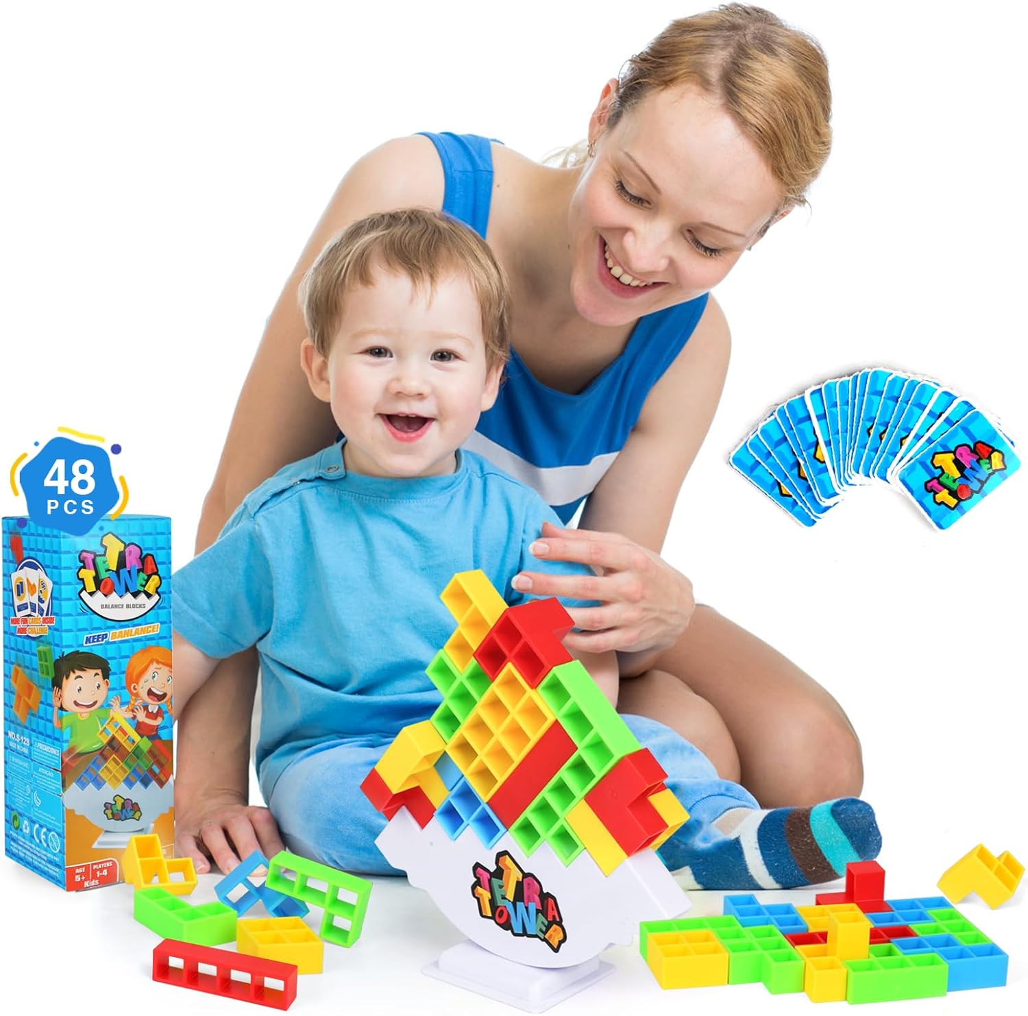 Amazon.com: Starspuff 48 Pcs Tetra Tower Balance Stacking Blocks Game ...