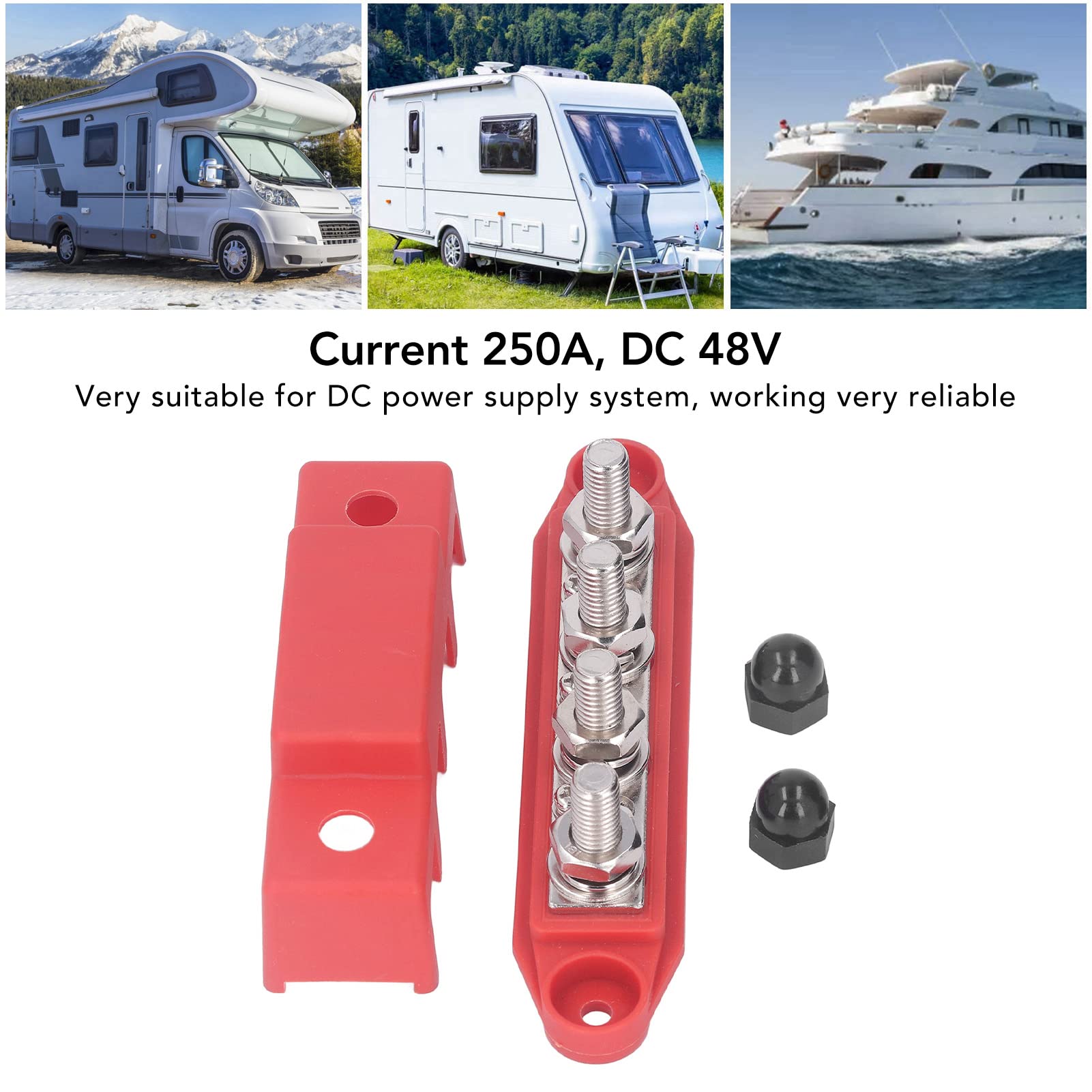 Sammelschienen-Verteilerklemmen 12V 250A - M10 Bolzen Für Auto Wohnmobil Yacht Rot+schwarz