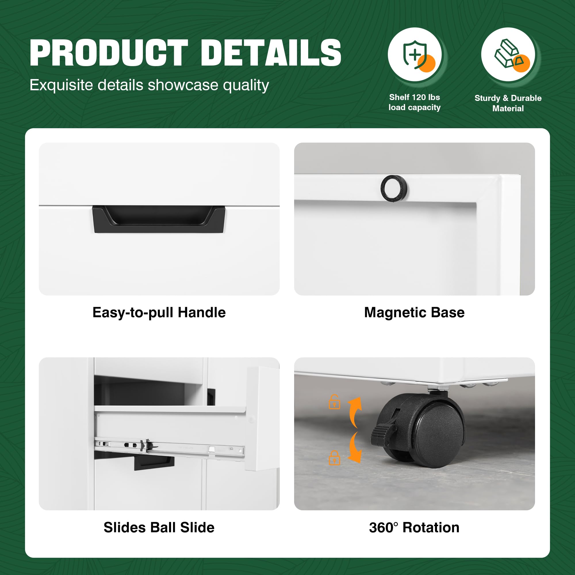 Letaya 5 Drawer Storage Cabinet, Mobile Printer Stand for Home Office,Dresser Chest with Shelves and Door(White)