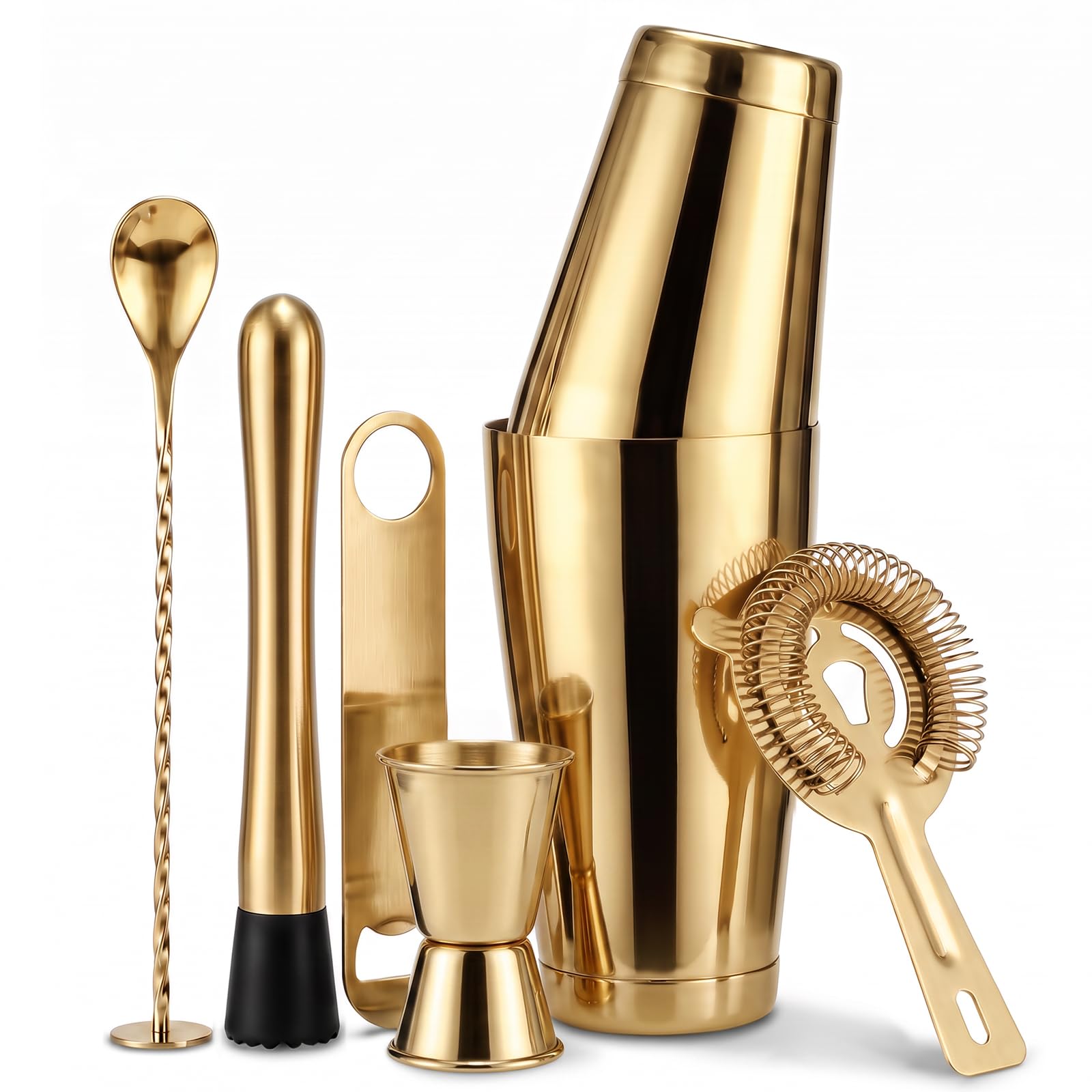 Boston Cocktail Shaker Set 6-Piece Stainless Steel Bartender Kit