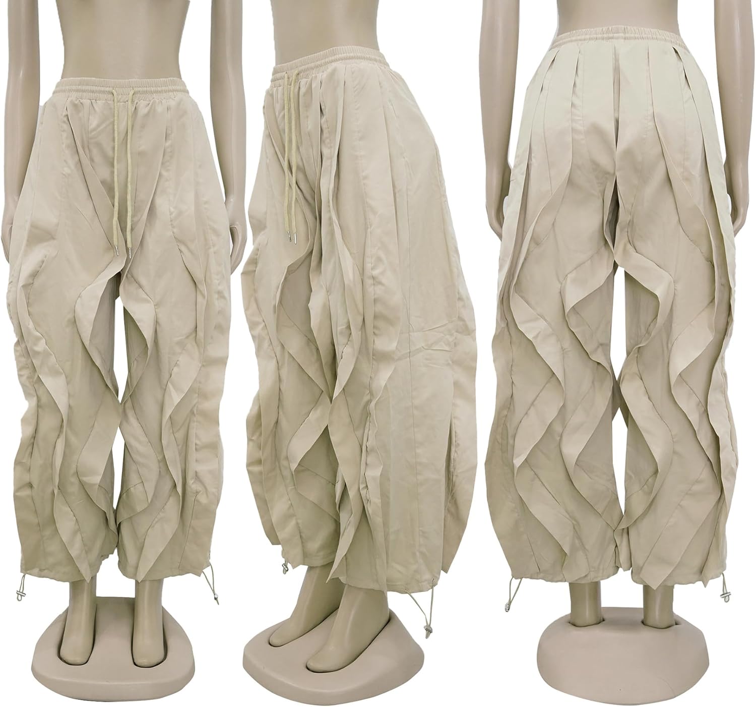 LETSVDO Women's Baggy Ruffle Fringe Pants Drawstring Elastic Waist Barrel Lantern Parachute Wide Leg Jogger Sweatpants - Image 7