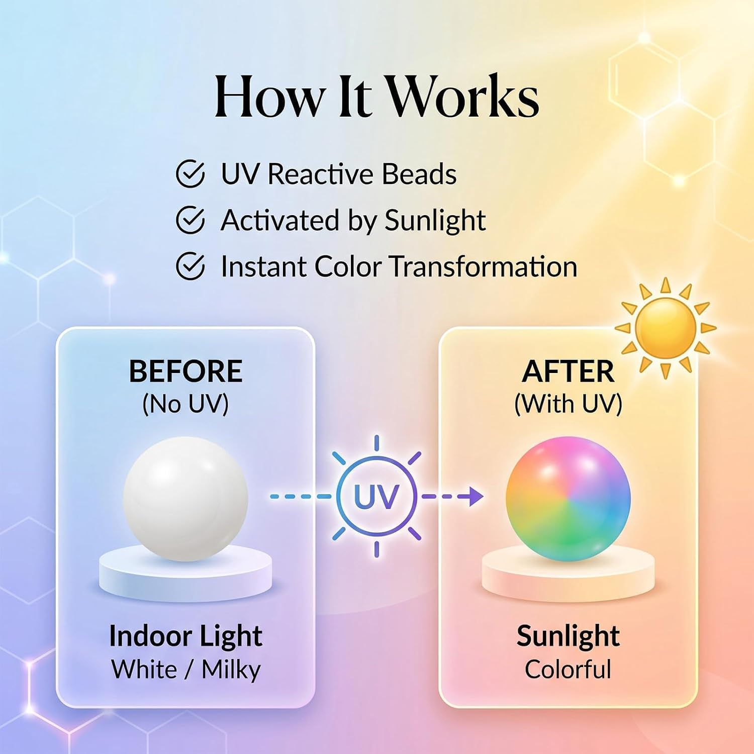 HUASAI UV Reactive Dopamine Bracelet for Women Rainbow Beaded Color Changing Jewelry Y2K Festival Accessories for Summer Vacation Beach Outfit Birthday Gift image 3