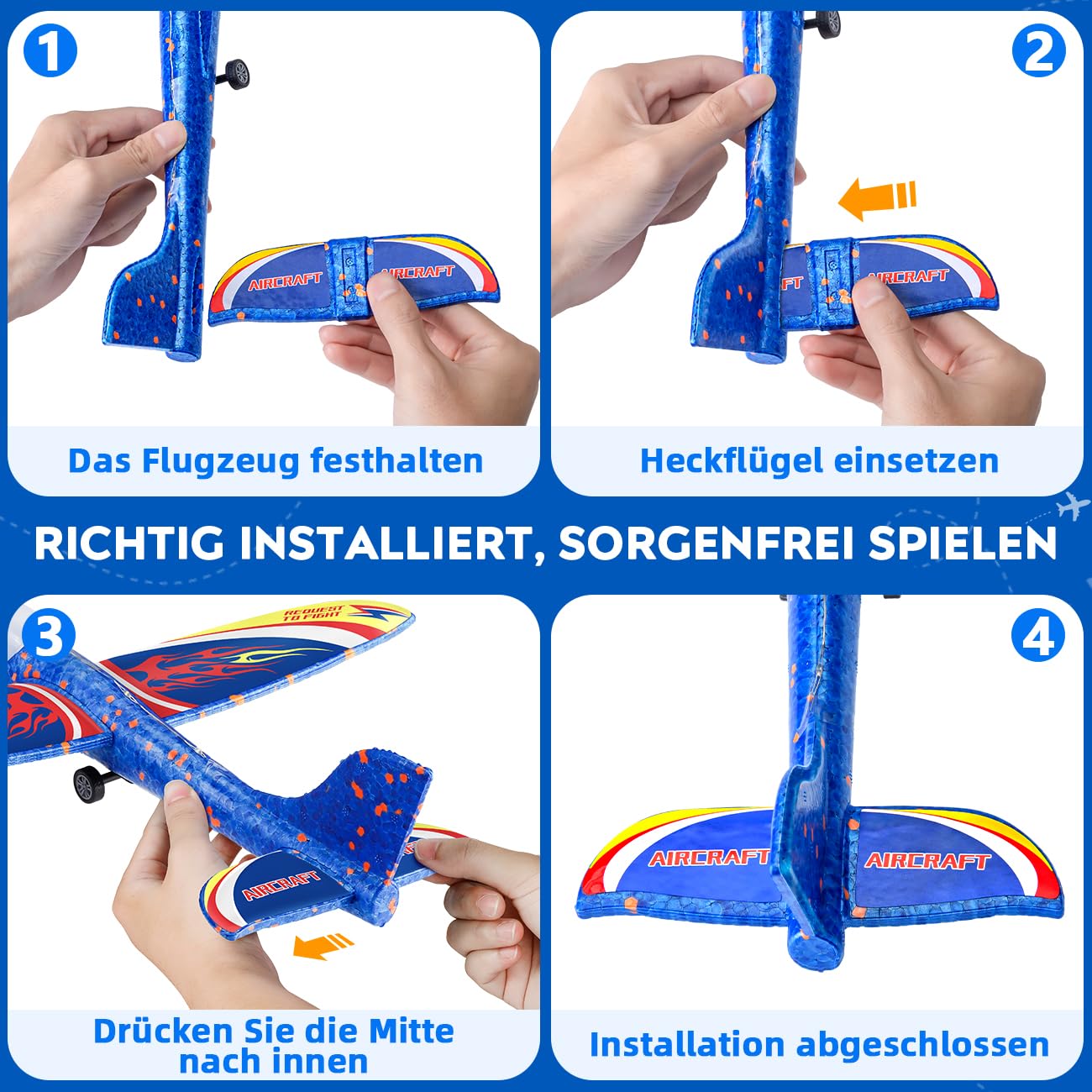 Winstico Cadeau jouet avion pour enfants 5 ans : lot de 2 jouets lanceurs d'avions avec 4 bouchons en mousse - jouets en plein air pour enfants - patins pour garçons filles à