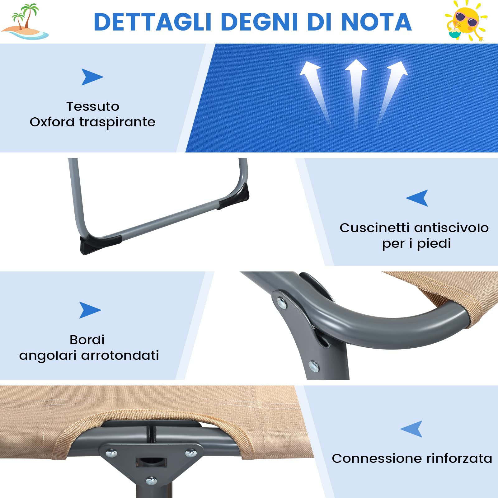 COSTWAY Lettino Prendisole da Spiaggia, Sdraio Mare Pieghevole Leggero con Foro per il Viso e Cuscino, Schienale Regolabile 5 Posizioni, Telaio in Alluminio, per Patio, Piscina e Campeggio (Beige)
