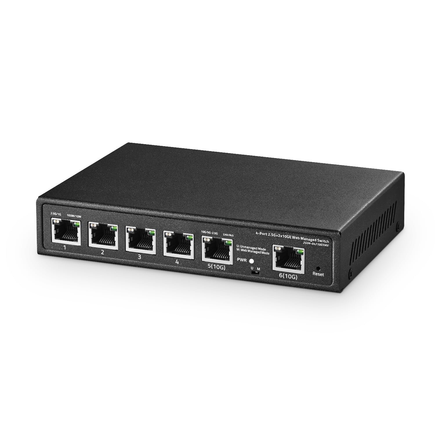 6 Port 10G Switch, 4 x 2.5G RJ-45 Base-T Ports, 2 x 10G RJ-45 Ports, Web Managed/Unmanaged, Metal Fanless Managed Multi-Gigabit Desktop/Wallmount Binardat Network Switch