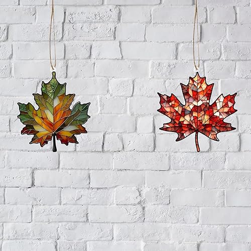 Miniatura 4 de 4 adornos acrílicos de hoja de arce para colgar en la ventana, decoración de hojas de otoño, hojas de otoño acrílicas, decoración de pared,