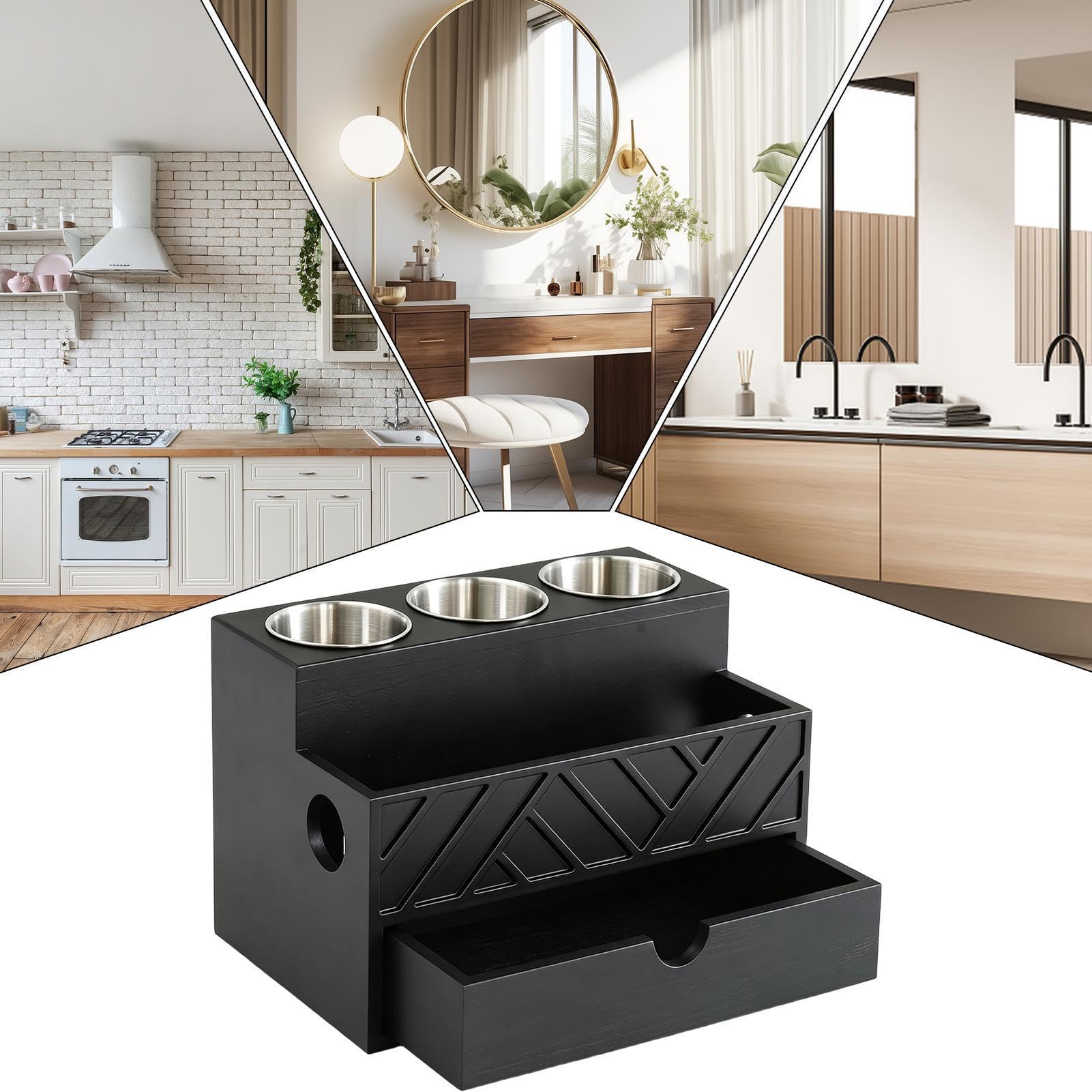 Föhnhalter Mit Schublade, Abnehmbaren Bechern, Kabeldurchführungen, | Hitzebeständiger Haarwerkzeug-Organizer Für Bürsten, Make-up, Toilettenartikel, Schlafzimmer, Arbeitsplatte, Wascht