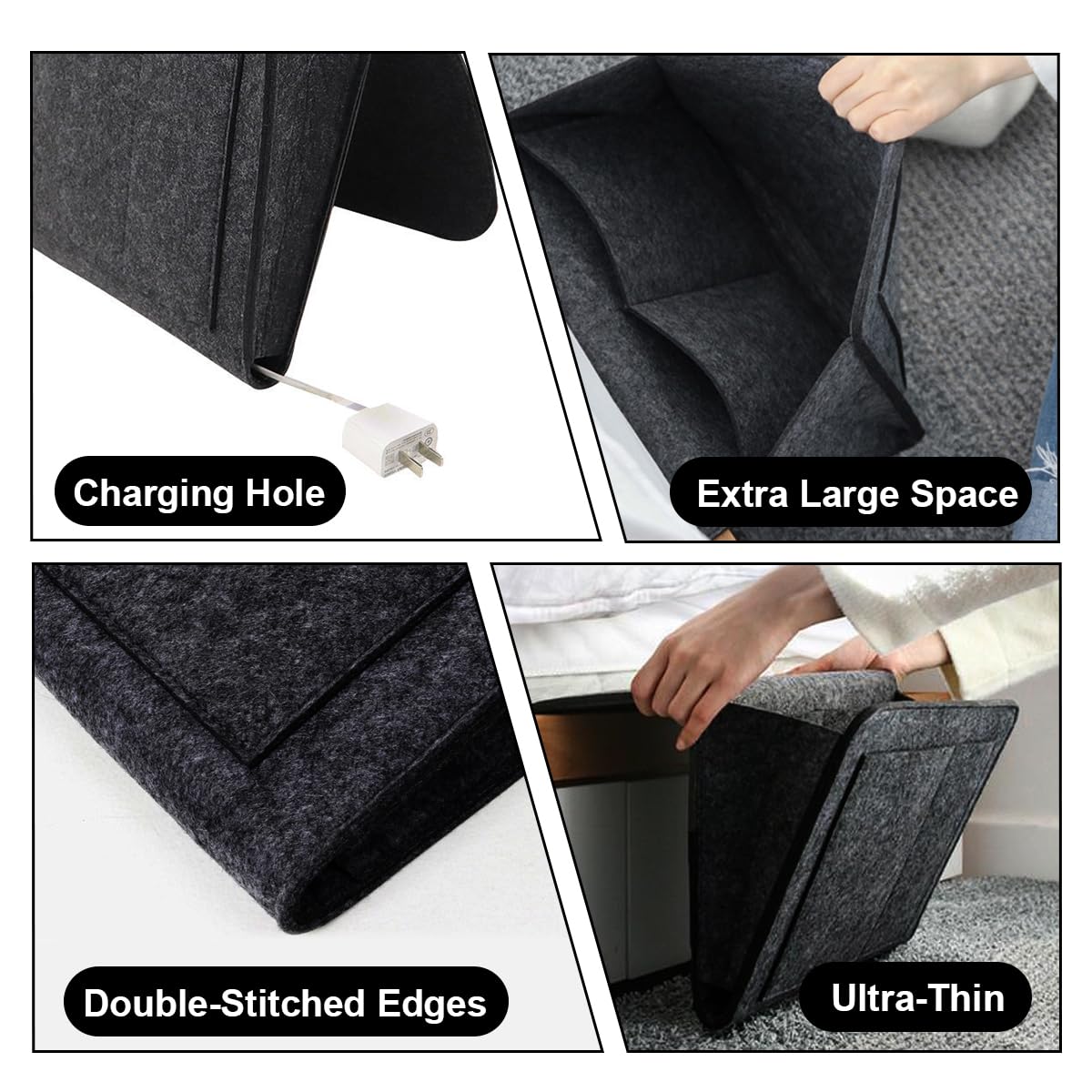 Tasca Portaoggetti Da Letto In Feltro 32x22 Cm – Organizer Multitasche Per Divano, Libri, Laptop 13", Tablet, Telefono E Telecomando - 5
