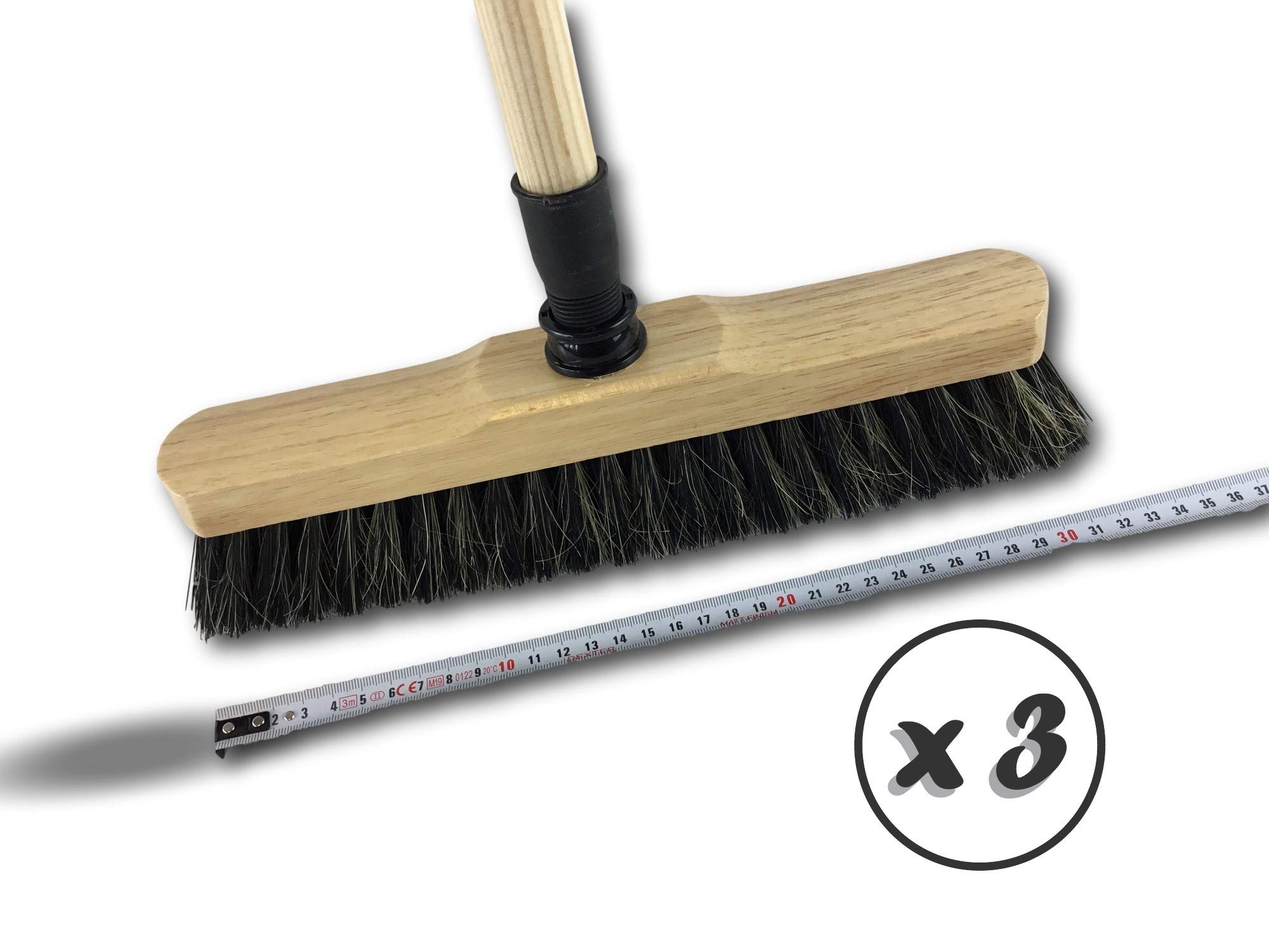 Kibros Lot 3 balais ménage Droit Luxe Soie Grise 50 mm 30 cm Manche Bois | Garnissage soie grise 50 mm, 30 cm, monture bois verni, manche bois, version luxe, parquet appartement.