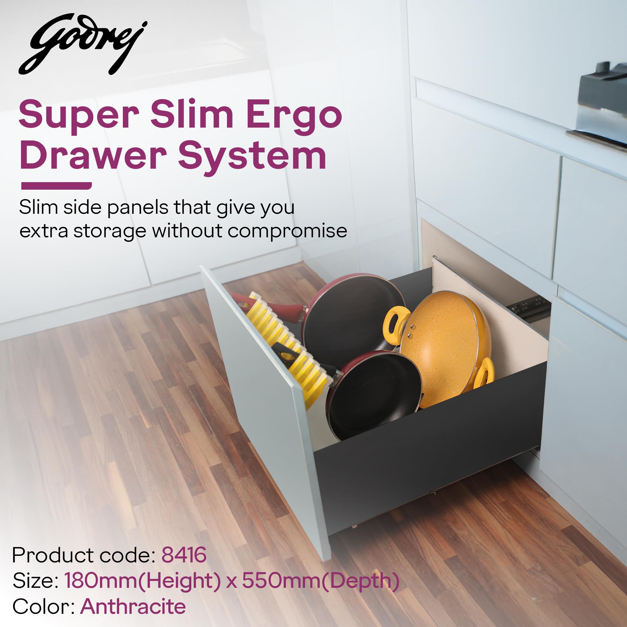 Godrej Slim Drawer Slides - Soft Close & 35kg Load -2 Godrej Slim Drawer Slides - Soft Close & 35kg Load -2