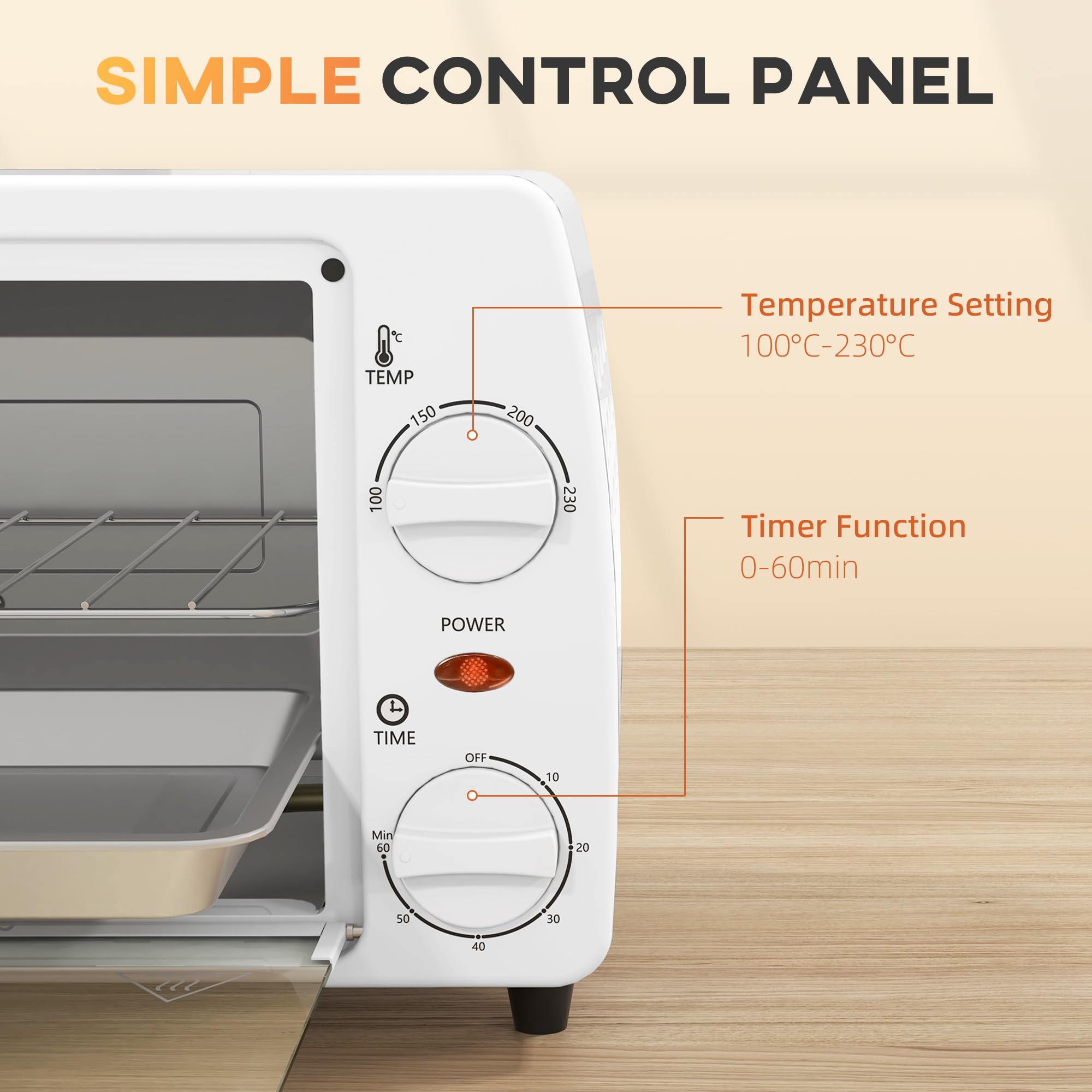 HOMCOM Forno elettrico da tavolo 10 litri 750W Piccolo forno elettrico con temperatura fino a 230 ℃ Timer 60 minuti Vassoio e cestello 36,5x26x22 cm Bianco