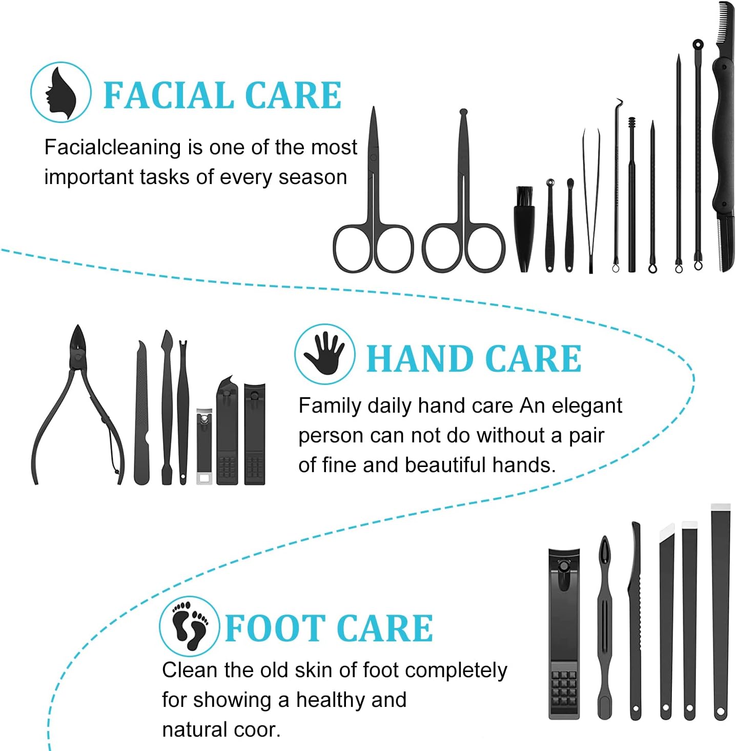 Nail Clippers Sets High Precisio Stainless Steel Nail Cutter Pedicure Kit Nail File Sharp Nail Scissors and Clipper Manicure Pedicure Kit Fingernails & Toenails with Portable cas (Gray/Blue_25 in 1) : Beauty & Personal Care