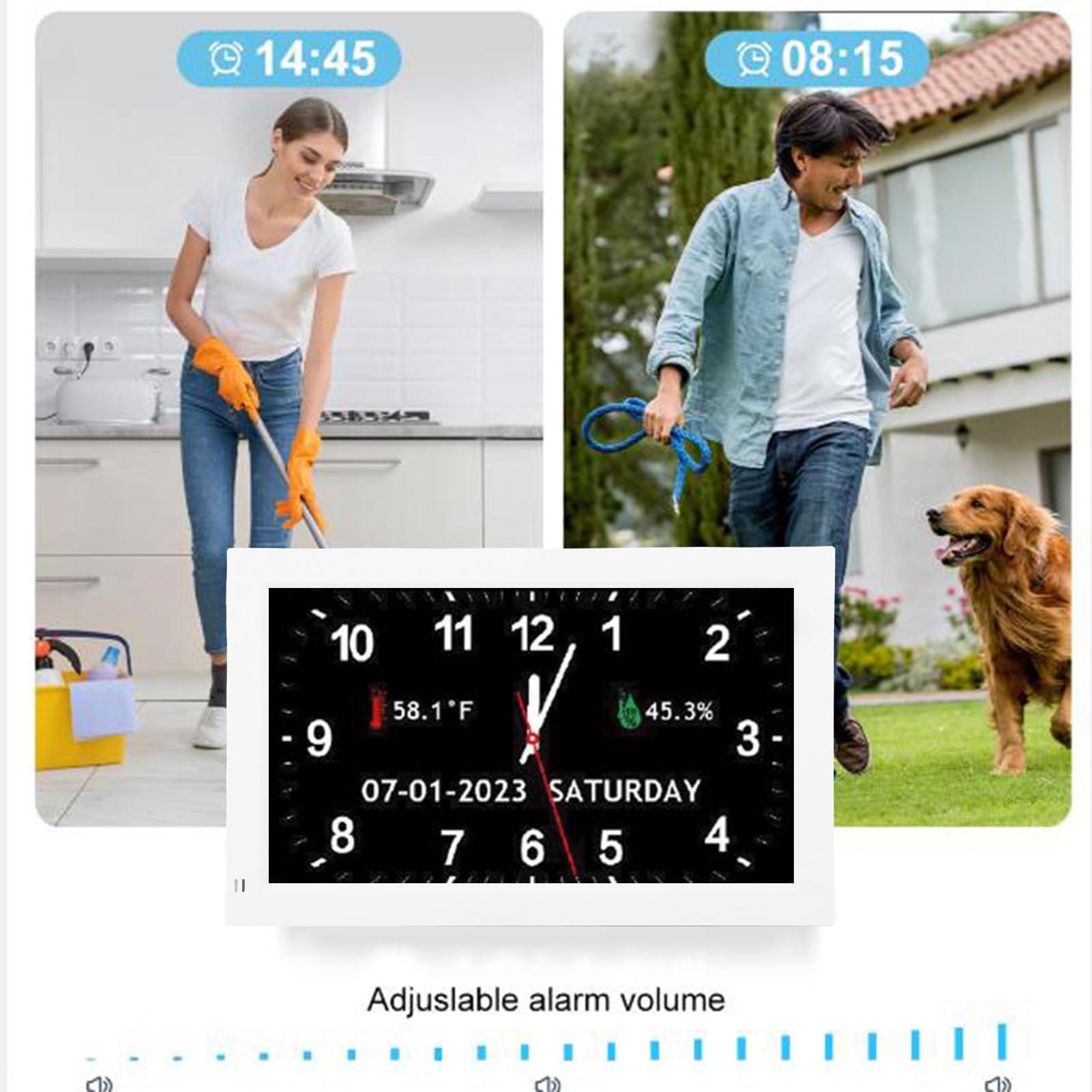 Reloj Digital de 7 Pulgadas con Calendario Digital de Día y Fecha, Grandes Relojes Digitales de Pantalla, con 12 Recordatorios de Alarmas Personalizadas y Atenuación Automática,